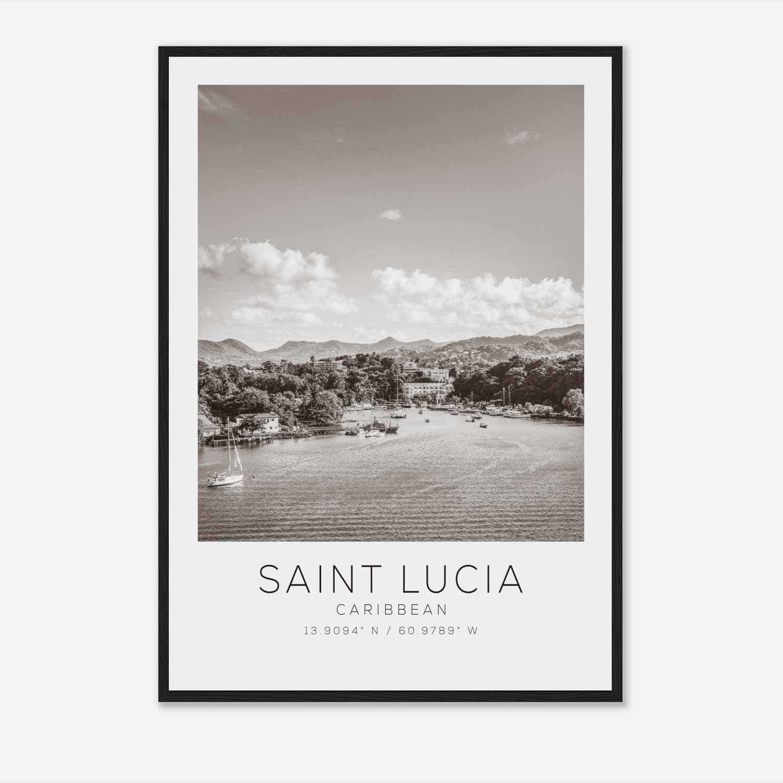 Saint Lucia Caribbean Travel Photo Poster BW, Saint Lucia Travel Print, Minimalist Travel Poster Print