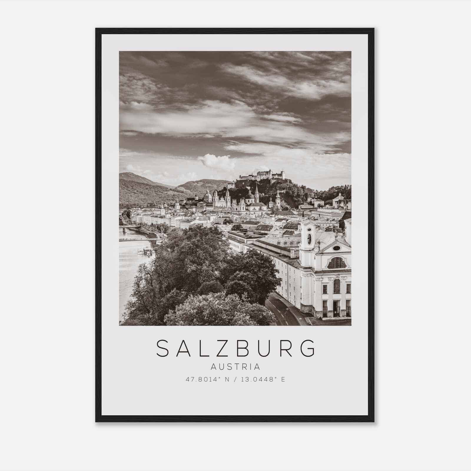 Salzburg Austria Travel Photo Poster BW, Salzburg Travel Print, Minimalist Travel Poster Print DS2