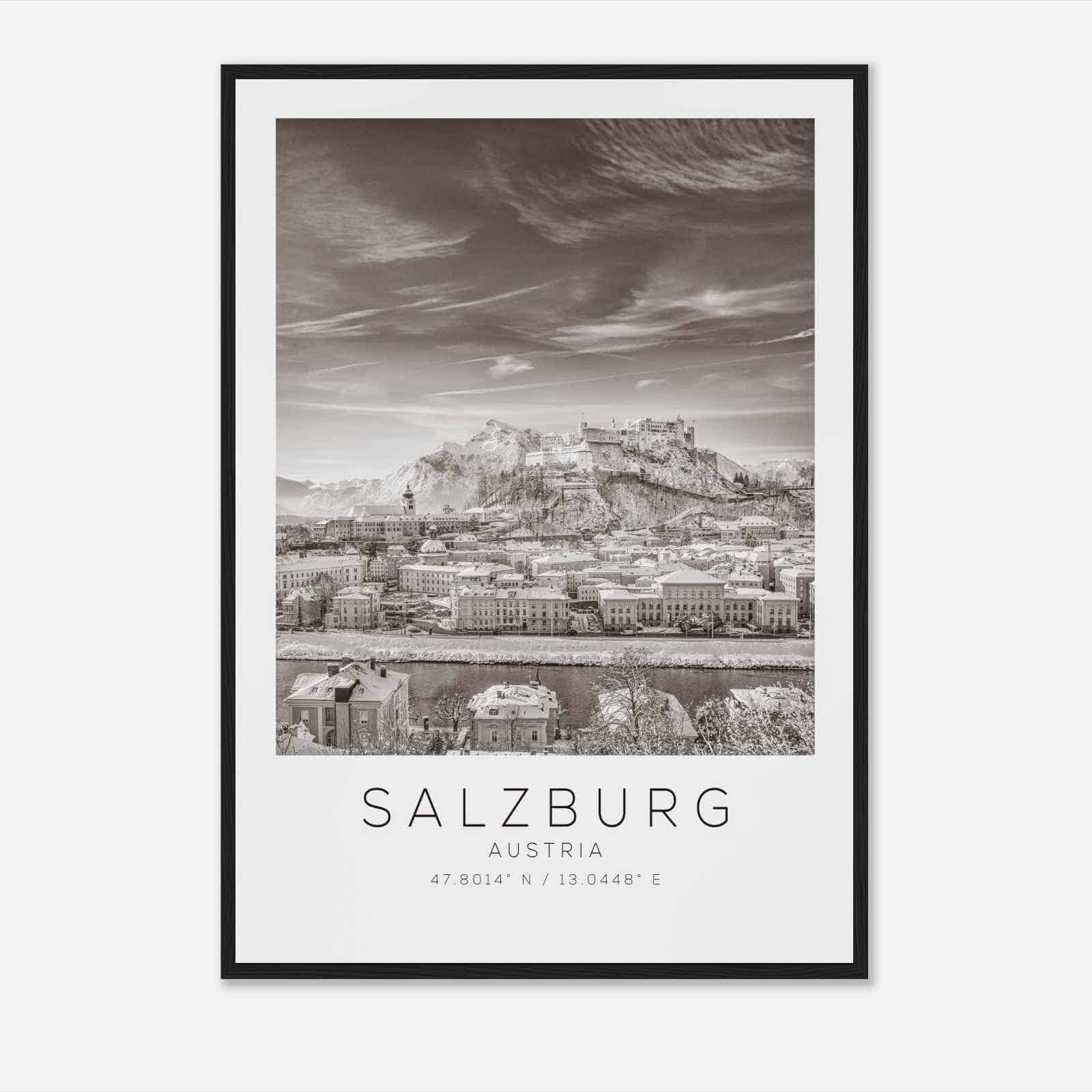Salzburg Austria Travel Photo Poster BW, Salzburg Travel Print, Minimalist Travel Poster Print