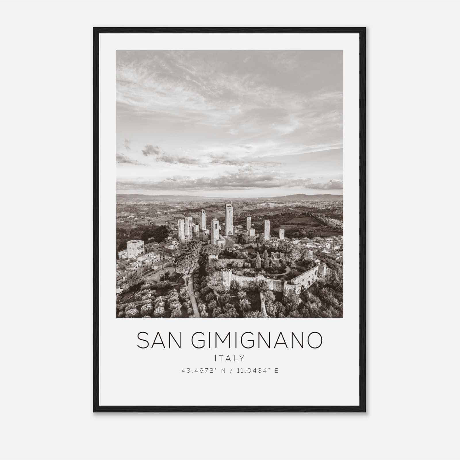 San Gimignano Italy Travel Photo Poster BW, San Gimignano Travel Print, Minimalist Travel Poster Print
