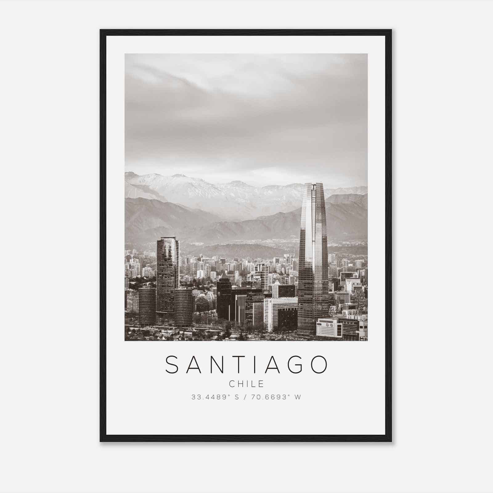 Santiago Chile Travel Photo Poster BW, Santiago Travel Print, Minimalist Travel Poster Print