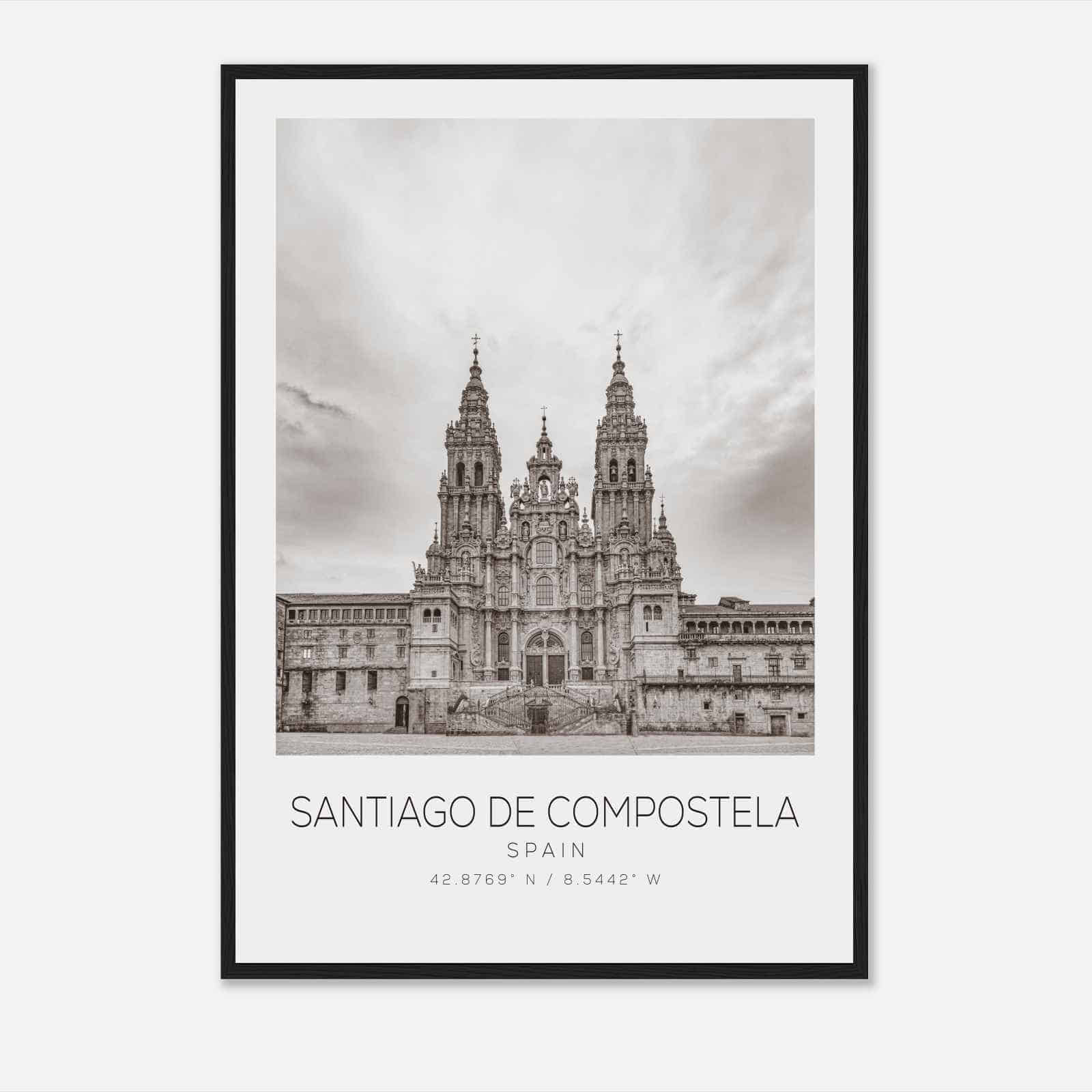 Santiago de Compostela Spain Travel Photo Poster BW, Santiago de Compostela Travel Print, Minimalist Travel Poster Print
