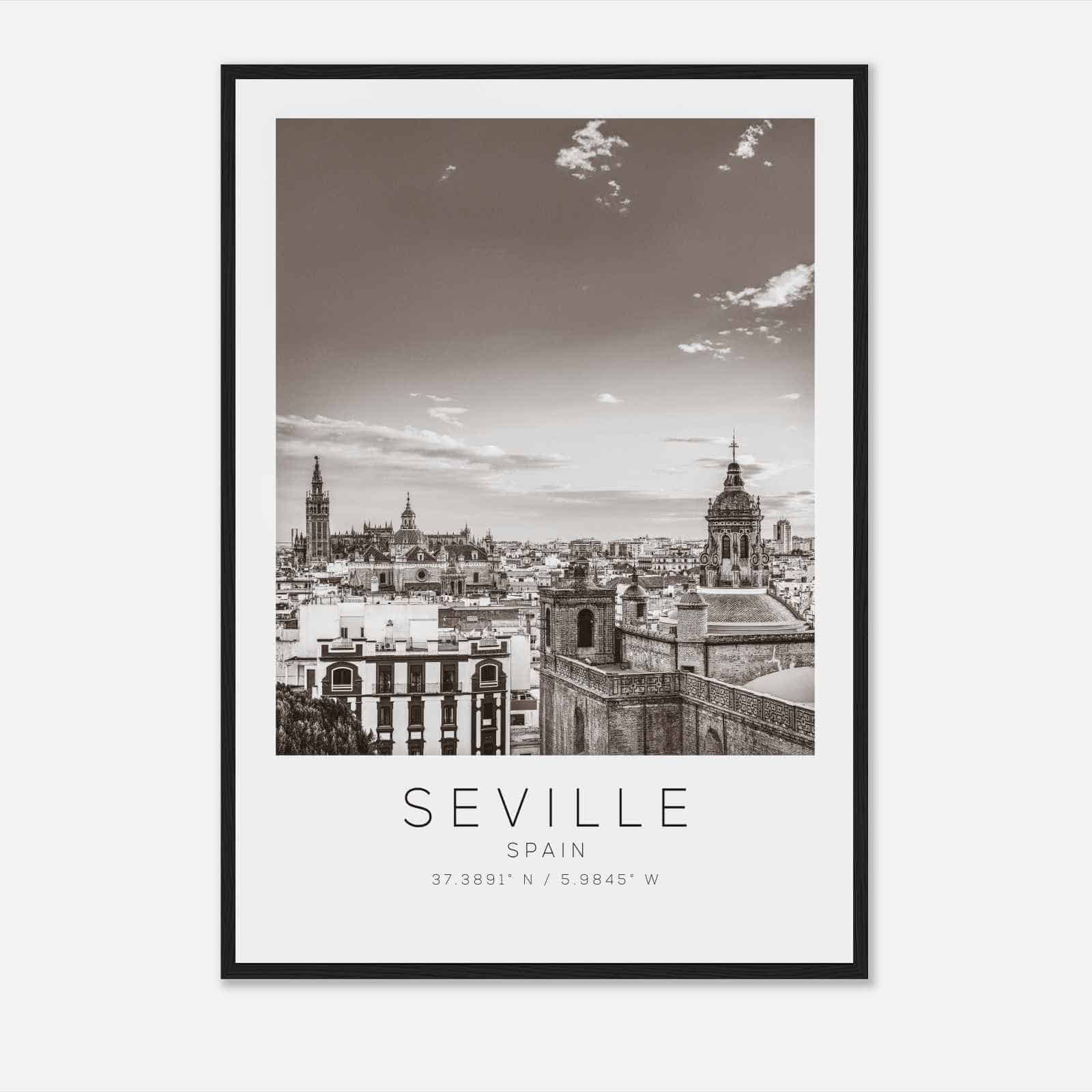 Seville Spain Travel Photo Poster BW, Seville Travel Print, Minimalist Travel Poster Print
