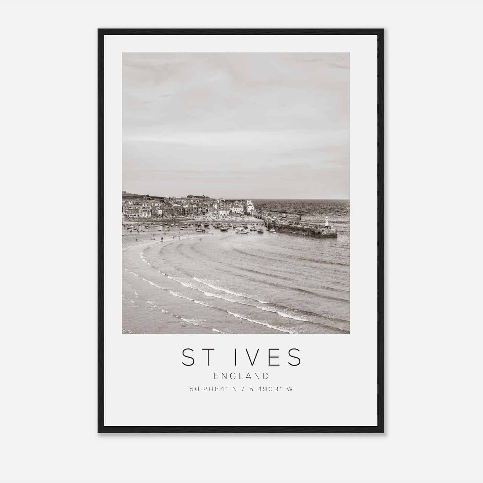St Ives England Travel Photo Poster BW, St Ives Travel Print, Minimalist Travel Poster Print