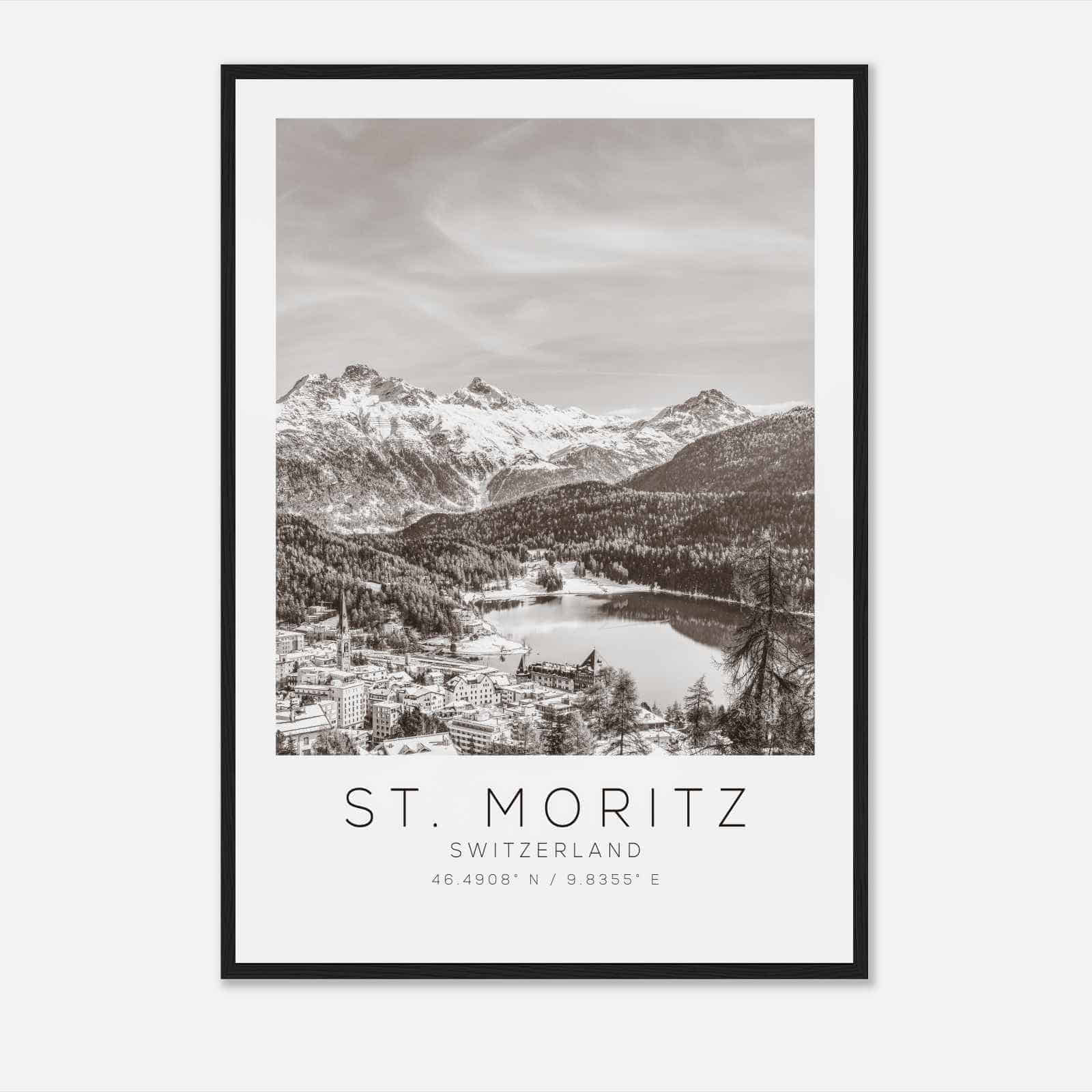 St. Moritz Switzerland Travel Photo Poster BW, St. Moritz Travel Print, Minimalist Travel Poster Print