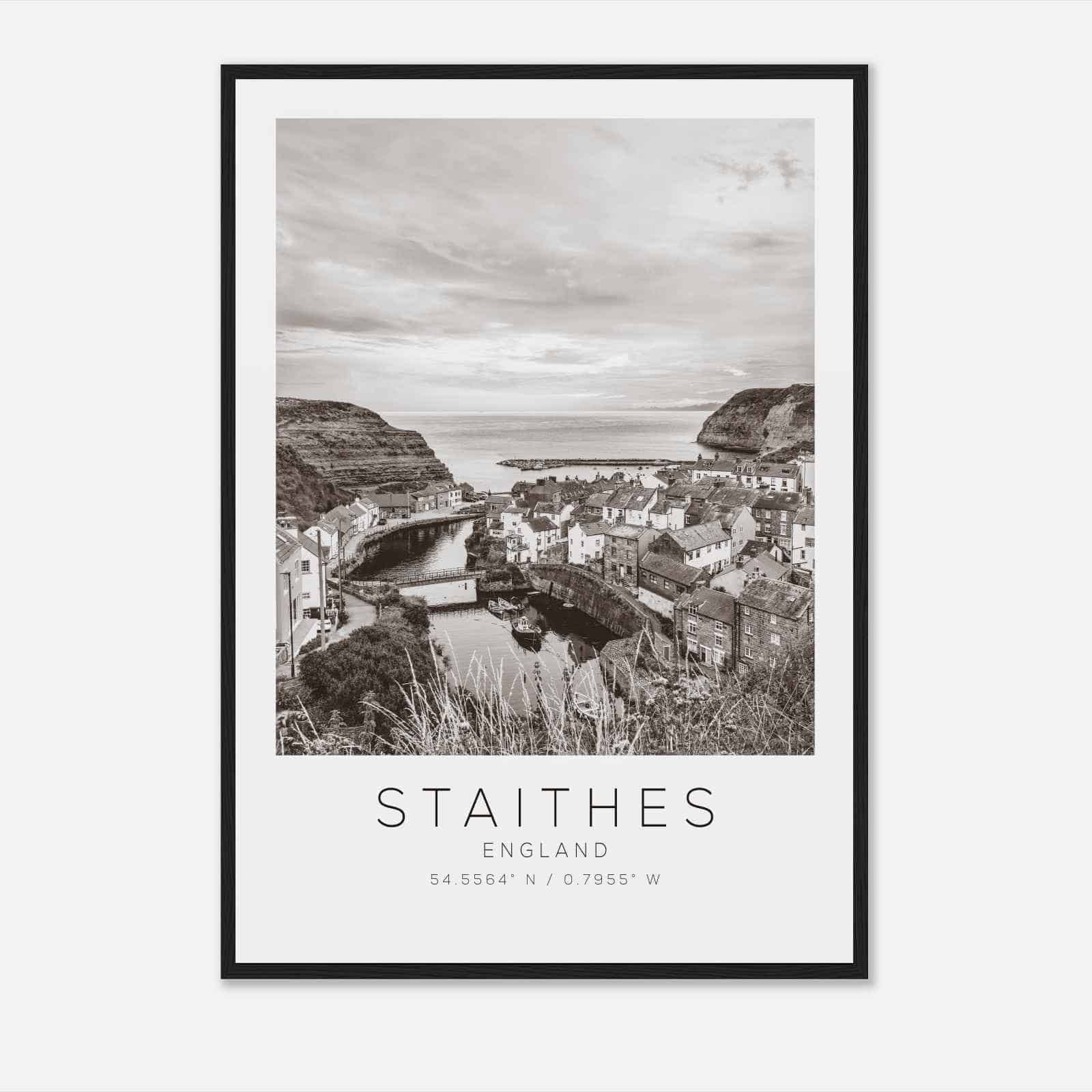 Staithes England Travel Photo Poster BW, Staithes Travel Print, Minimalist Travel Poster Print