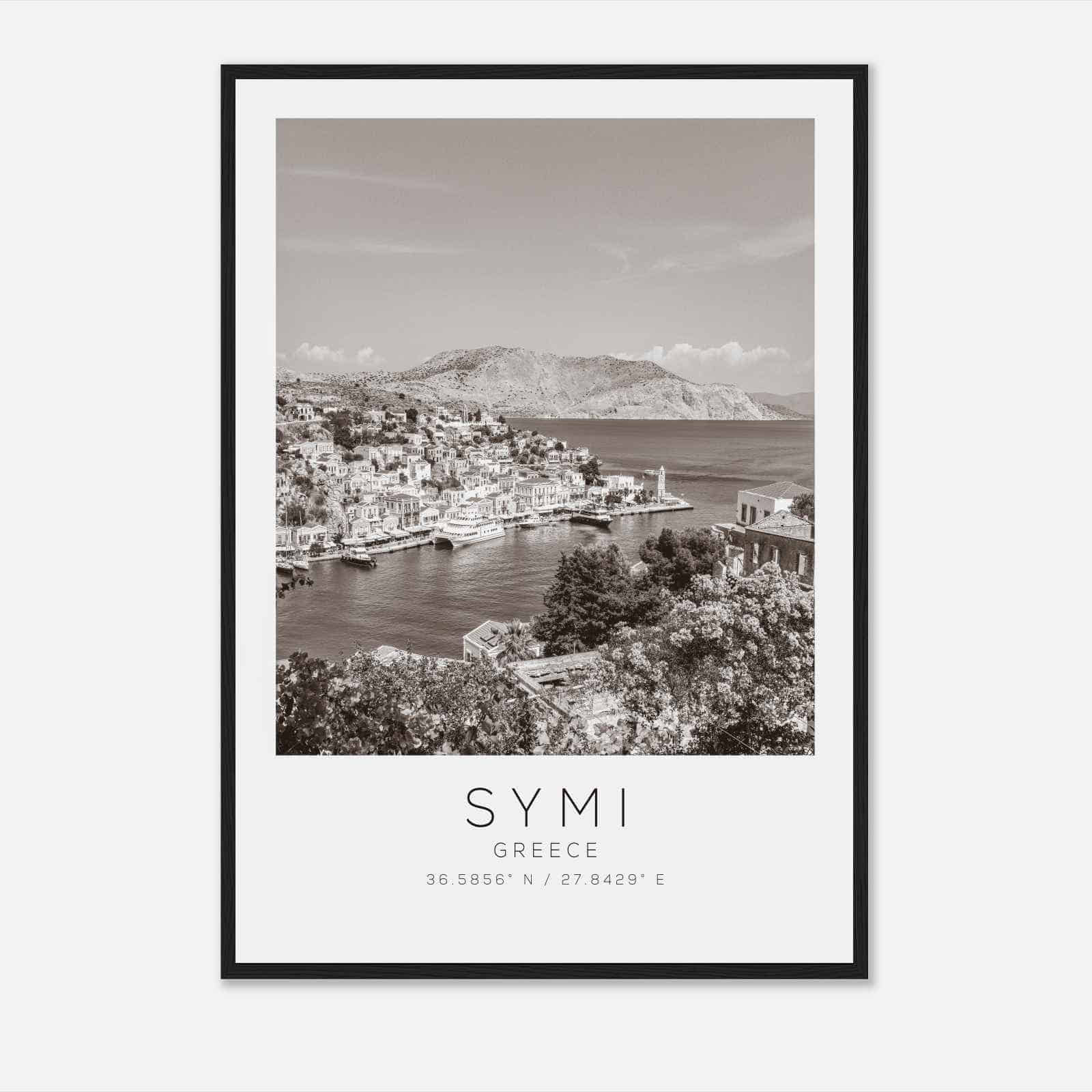 Symi Greece Travel Photo Poster BW, Symi Travel Print, Minimalist Travel Poster Print