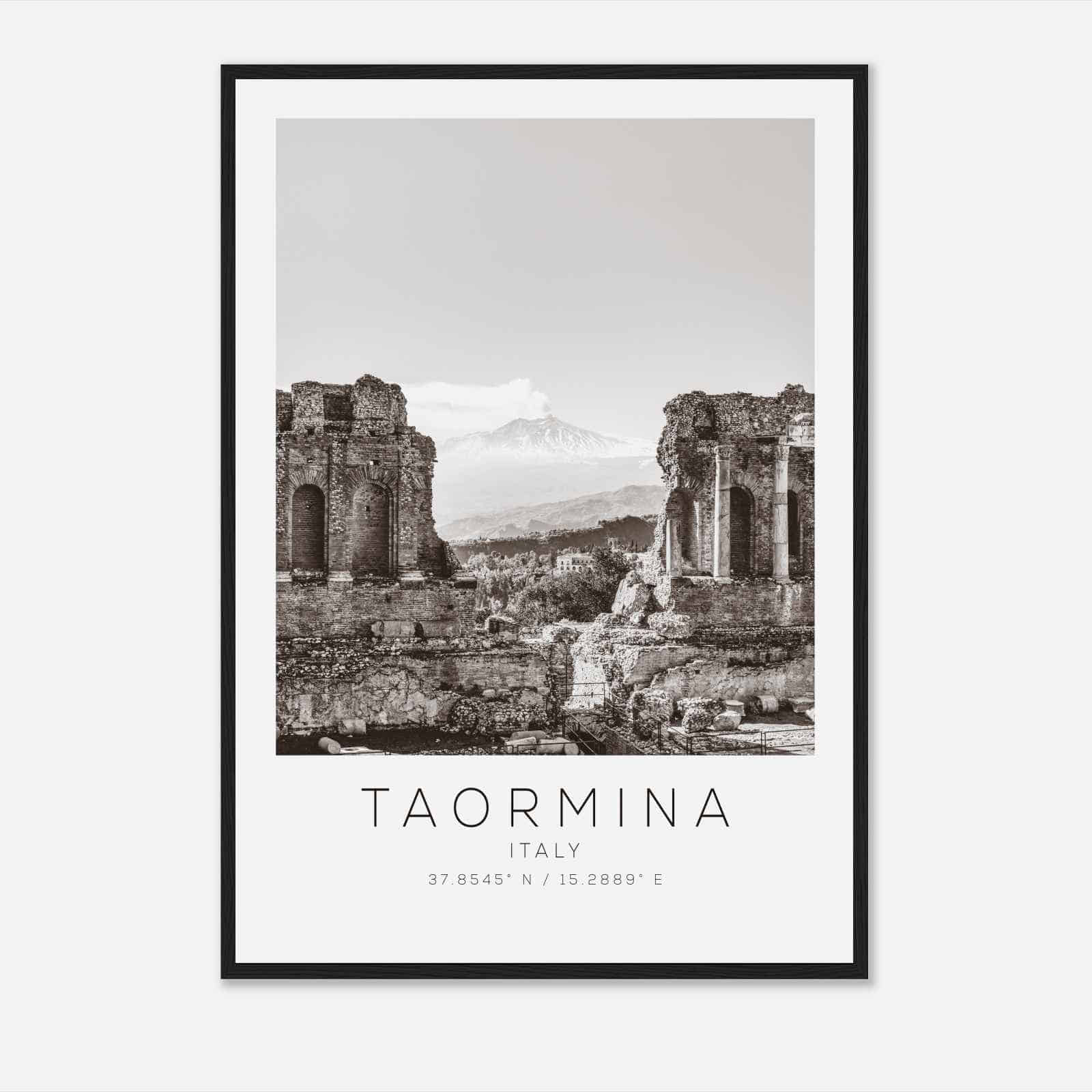 Taormina Italy Travel Photo Poster BW, Taormina Travel Print, Minimalist Travel Poster Print DS2