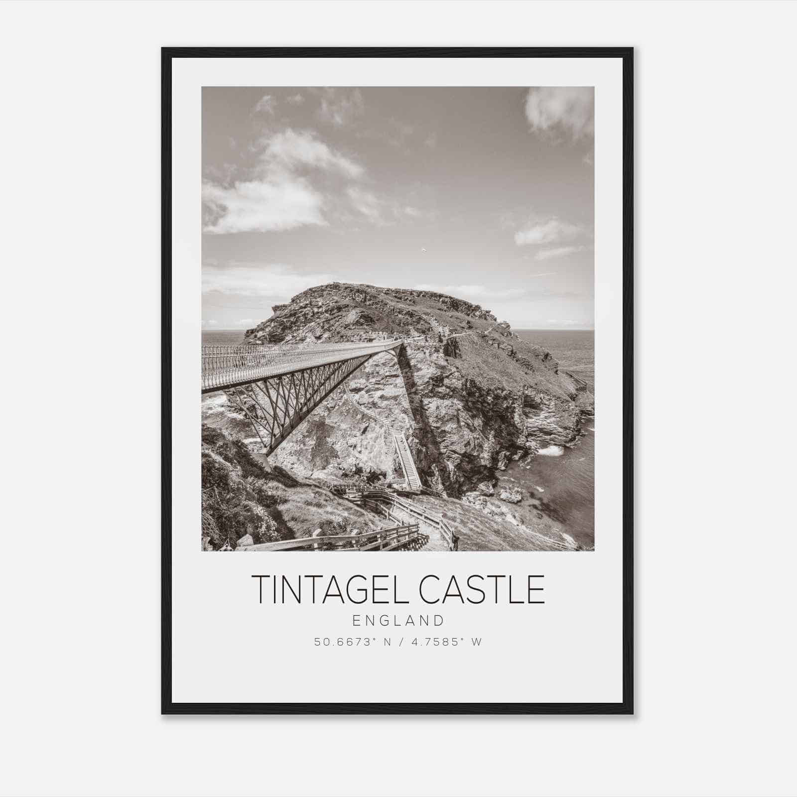 Tintagel Castle England Travel Photo Poster BW, Tintagel Castle Travel Print, Minimalist Travel Poster Print
