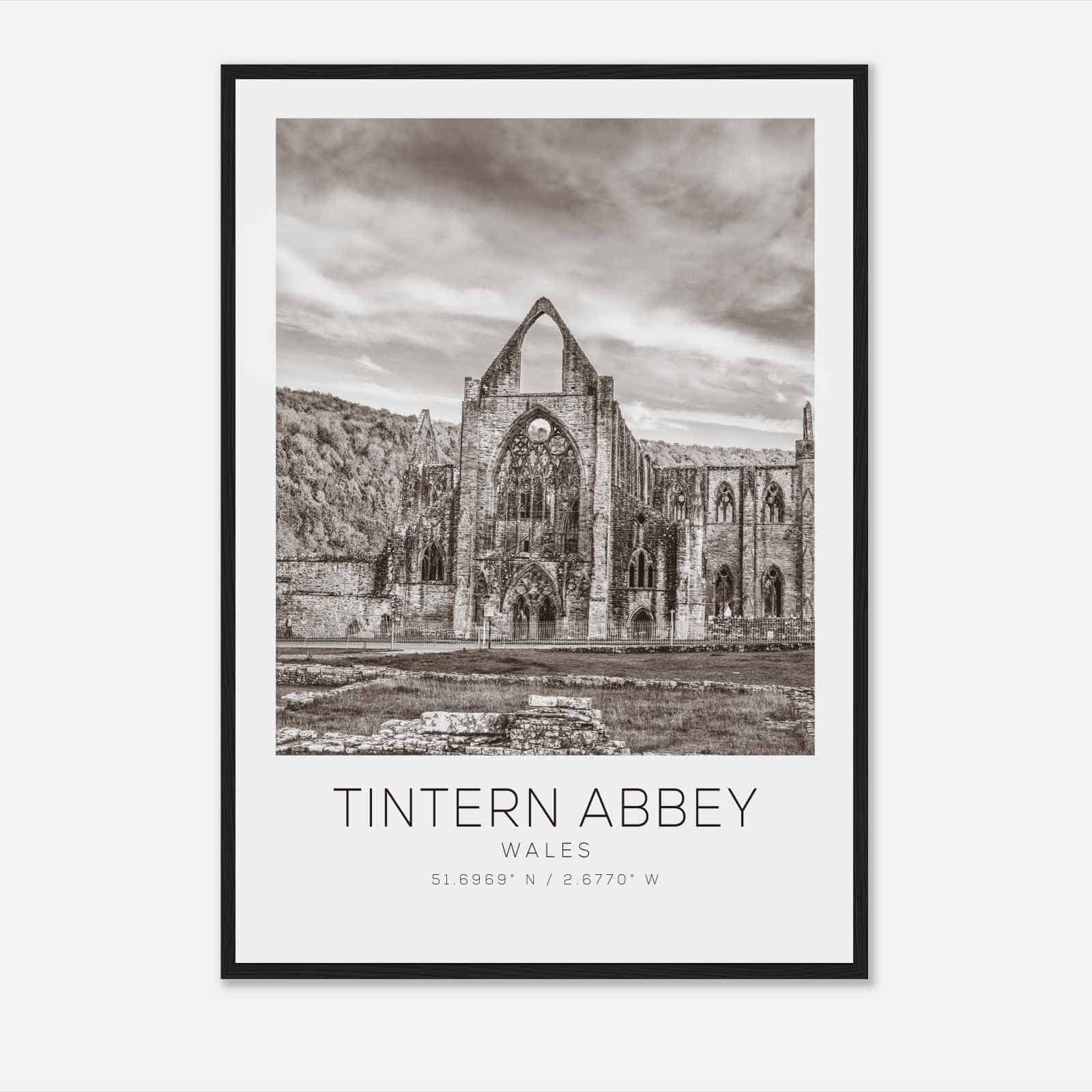 Tintern Abbey Wales Travel Photo Poster BW, Tintern Abbey Travel Print, Minimalist Travel Poster Print