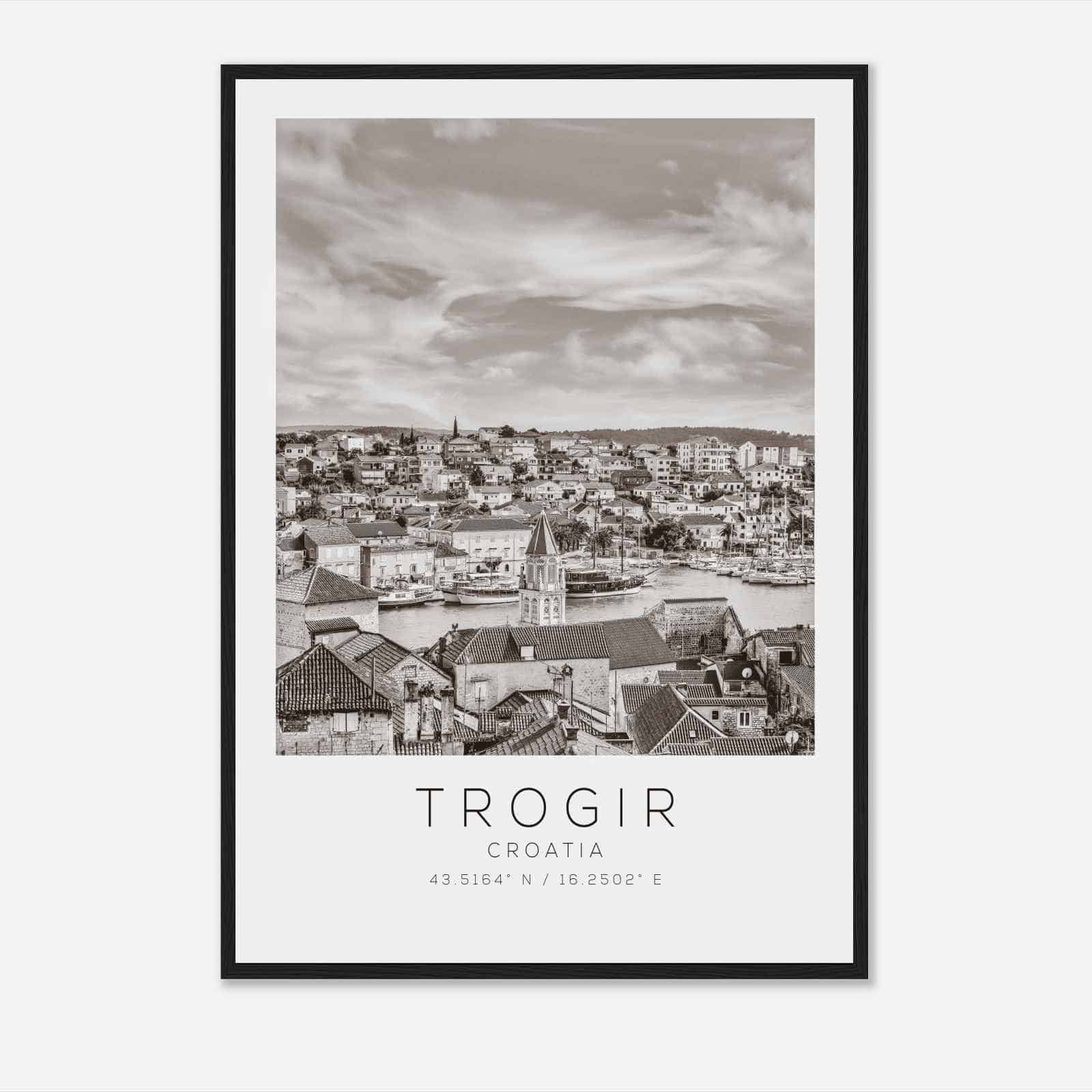 Trogir Croatia Travel Photo Poster BW, Trogir Travel Print, Minimalist Travel Poster Print