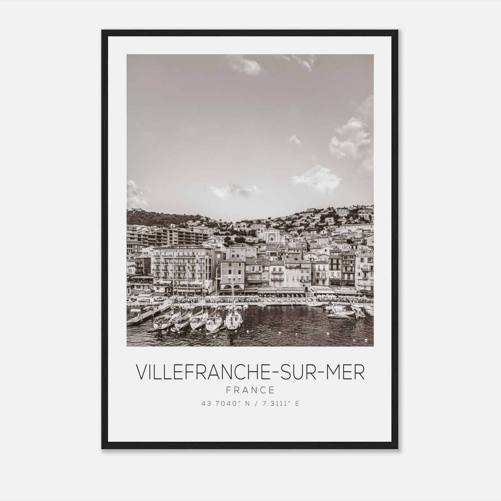 Villefranche-sur-Mer France Travel Photo Poster BW, Villefranche-sur-Mer Travel Print, Minimalist Travel Poster Print