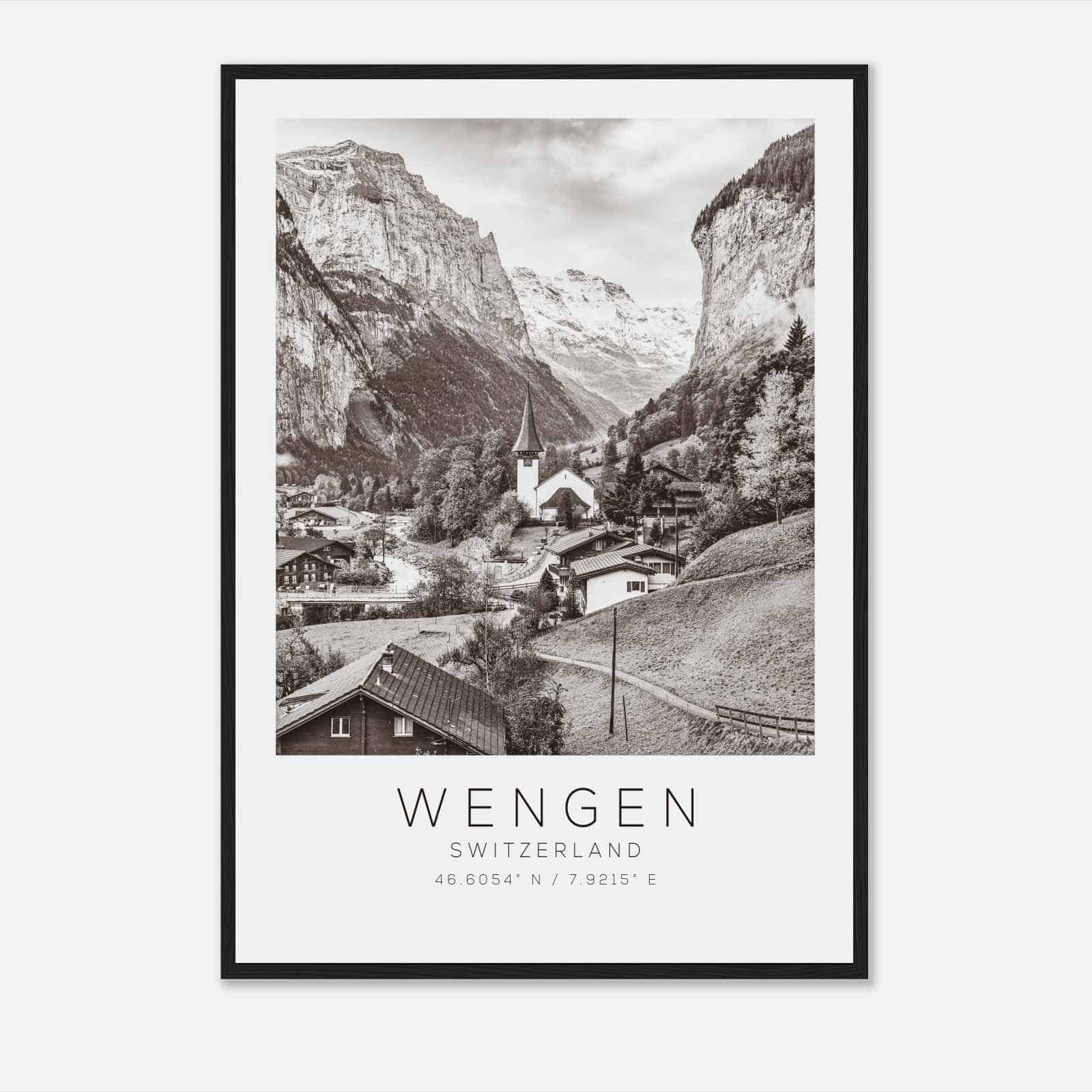 Wengen Switzerland Travel Photo Poster BW, Wengen Travel Print, Minimalist Travel Poster Print DS2