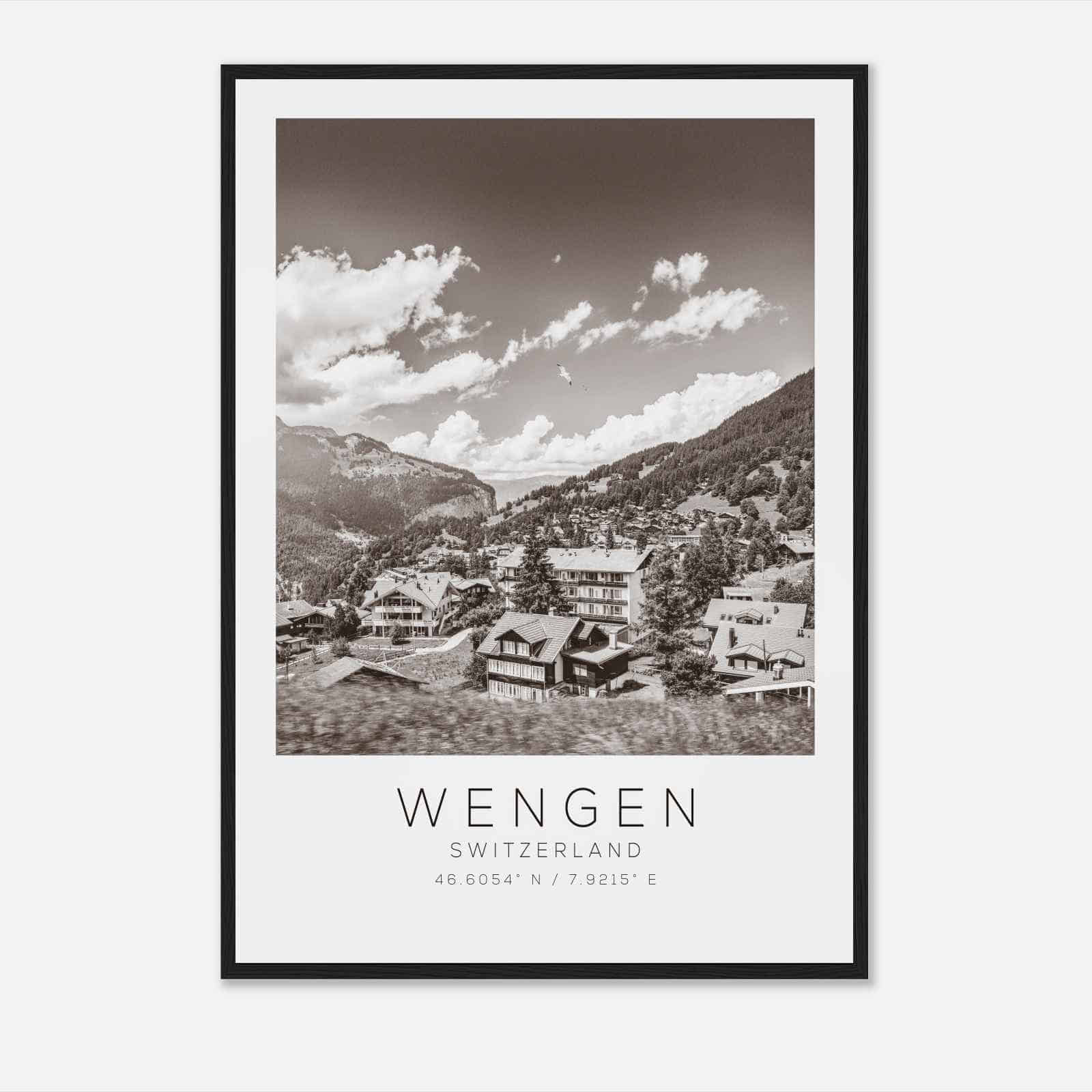 Wengen Switzerland Travel Photo Poster BW, Wengen Travel Print, Minimalist Travel Poster Print