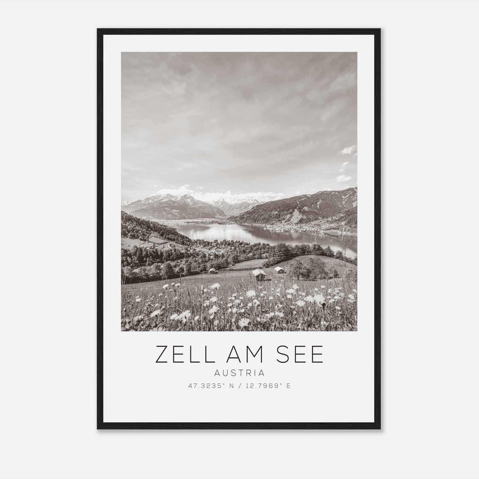 Zell am See Austria Travel Photo Poster BW, Zell am See Travel Print, Minimalist Travel Poster Print DS2