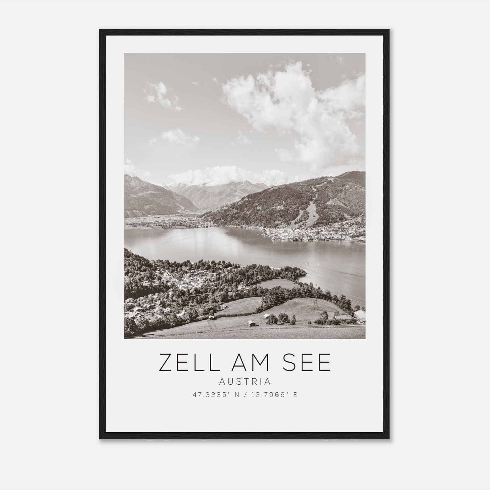 Zell am See Austria Travel Photo Poster BW, Zell am See Travel Print, Minimalist Travel Poster Print