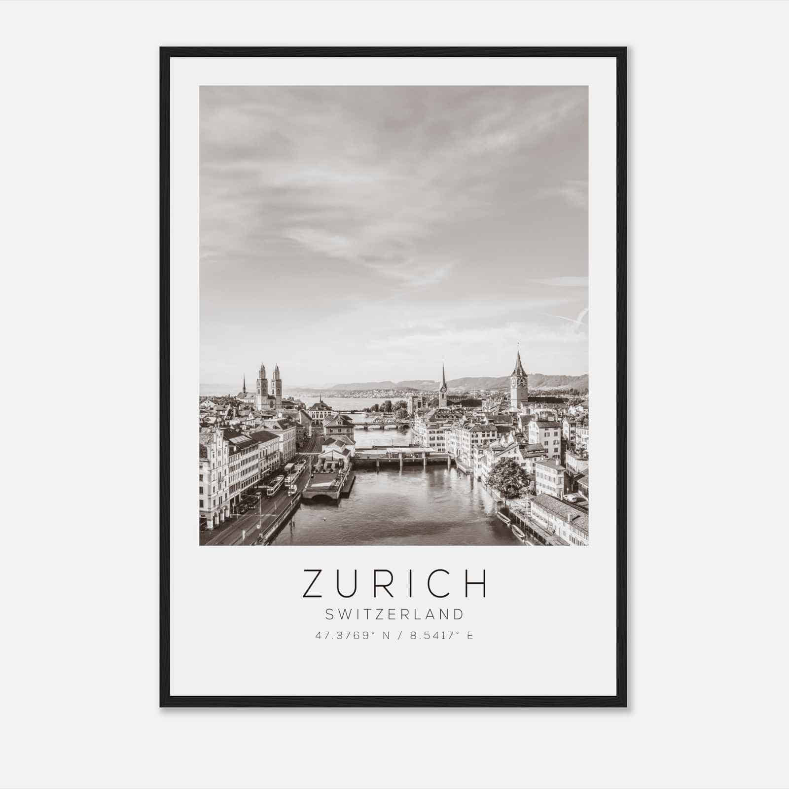 Zurich Switzerland Travel Photo Poster BW, Zurich Travel Print, Minimalist Travel Poster Print