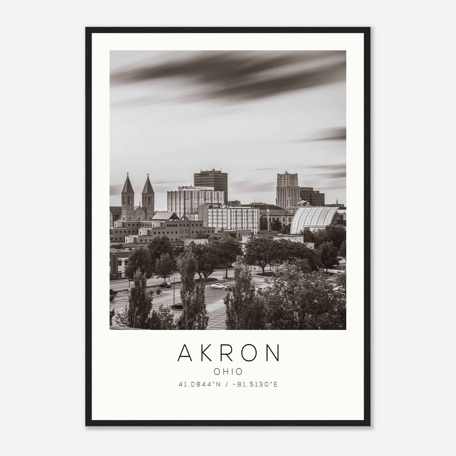 Akron Ohio Photo Travel Poster BW, Akron Travel Print, Minimalist Travel Print DS1