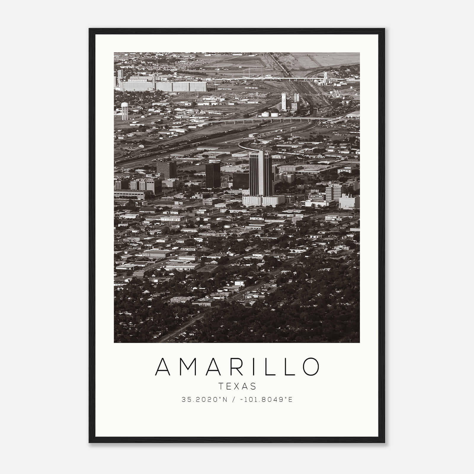 Amarillo Texas Photo Travel Poster BW, Amarillo Travel Print, Minimalist Travel Print