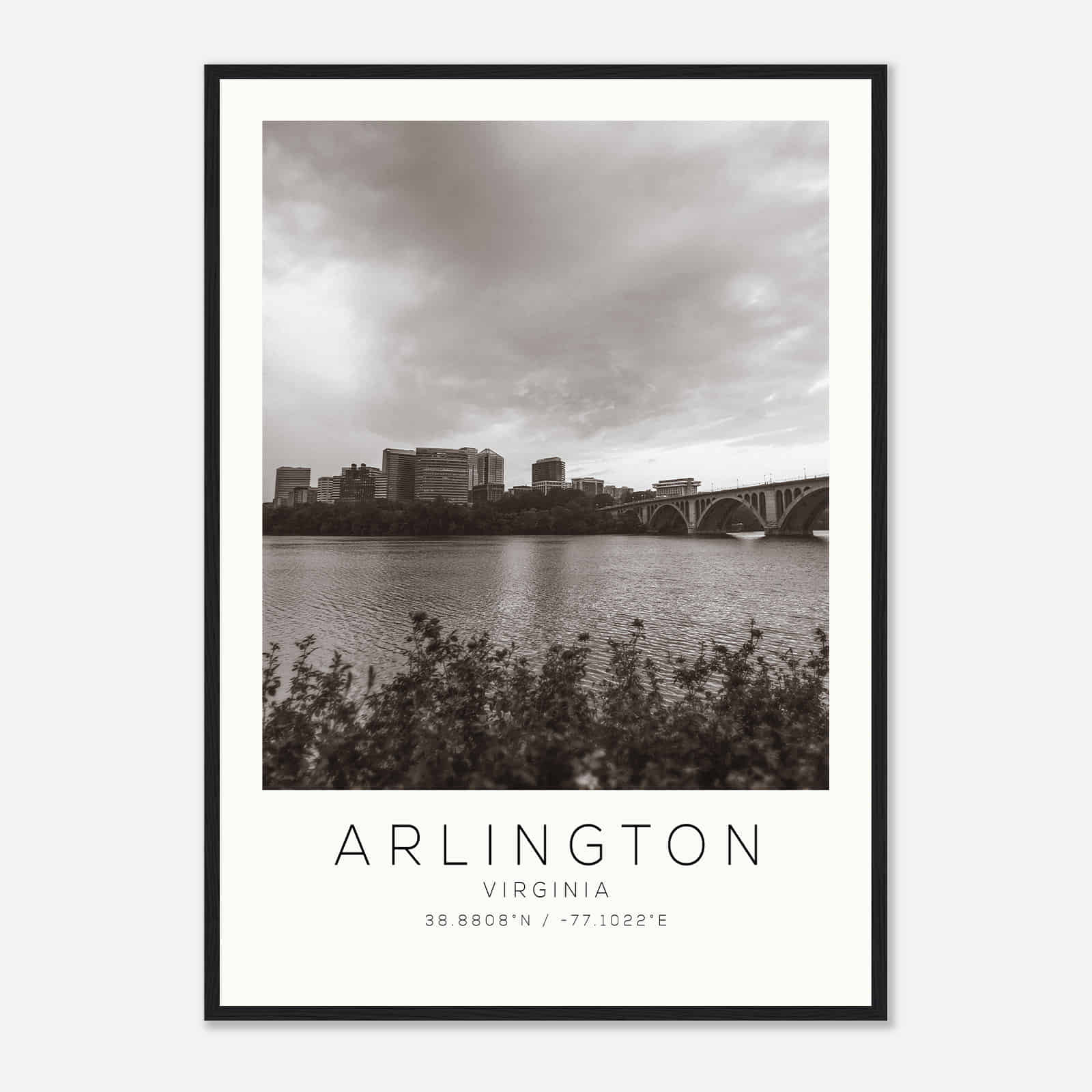 Arlington Virginia Photo Travel Poster BW, Arlington Travel Print, Minimalist Travel Print DS2
