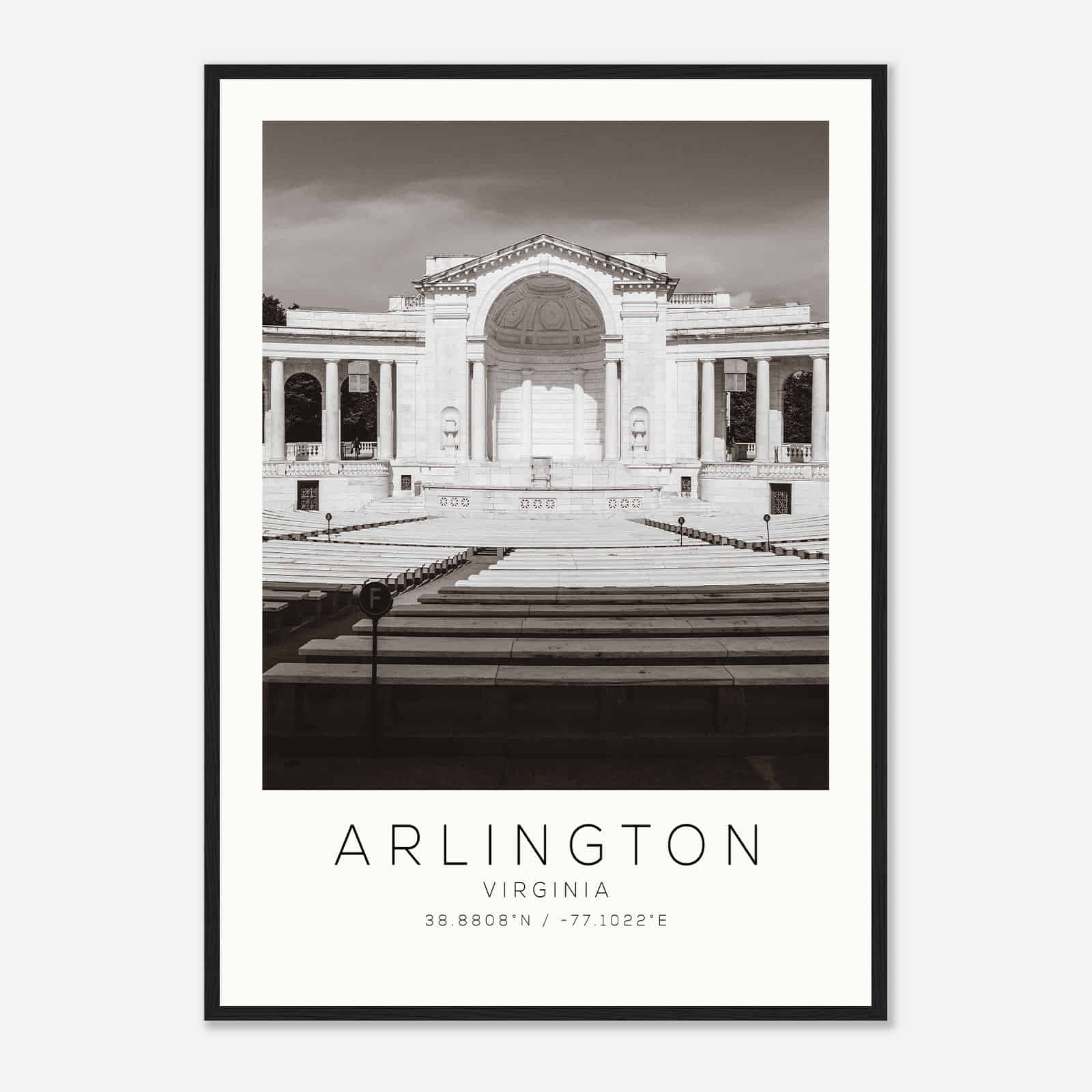 Arlington Virginia Photo Travel Poster BW, Arlington Travel Print, Minimalist Travel Print DS3