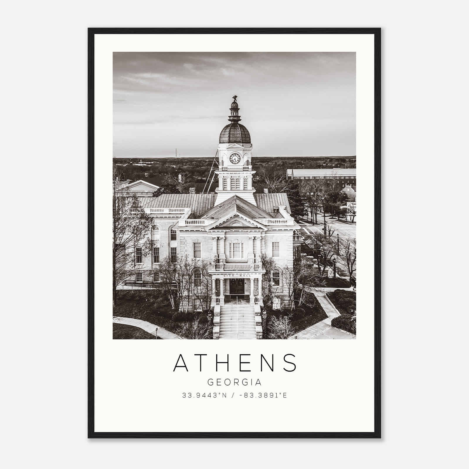 Athens Georgia Photo Travel Poster BW, Athens Travel Print, Minimalist Travel Print