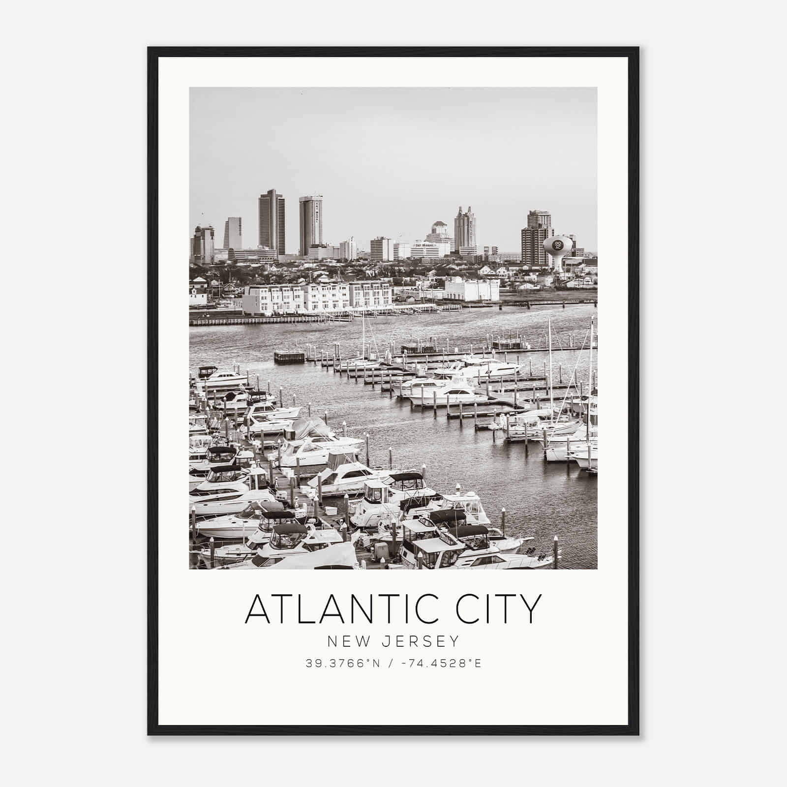 Atlantic City New Jersey Photo Travel Poster BW, Atlantic City Travel Print, Minimalist Travel Print DS2