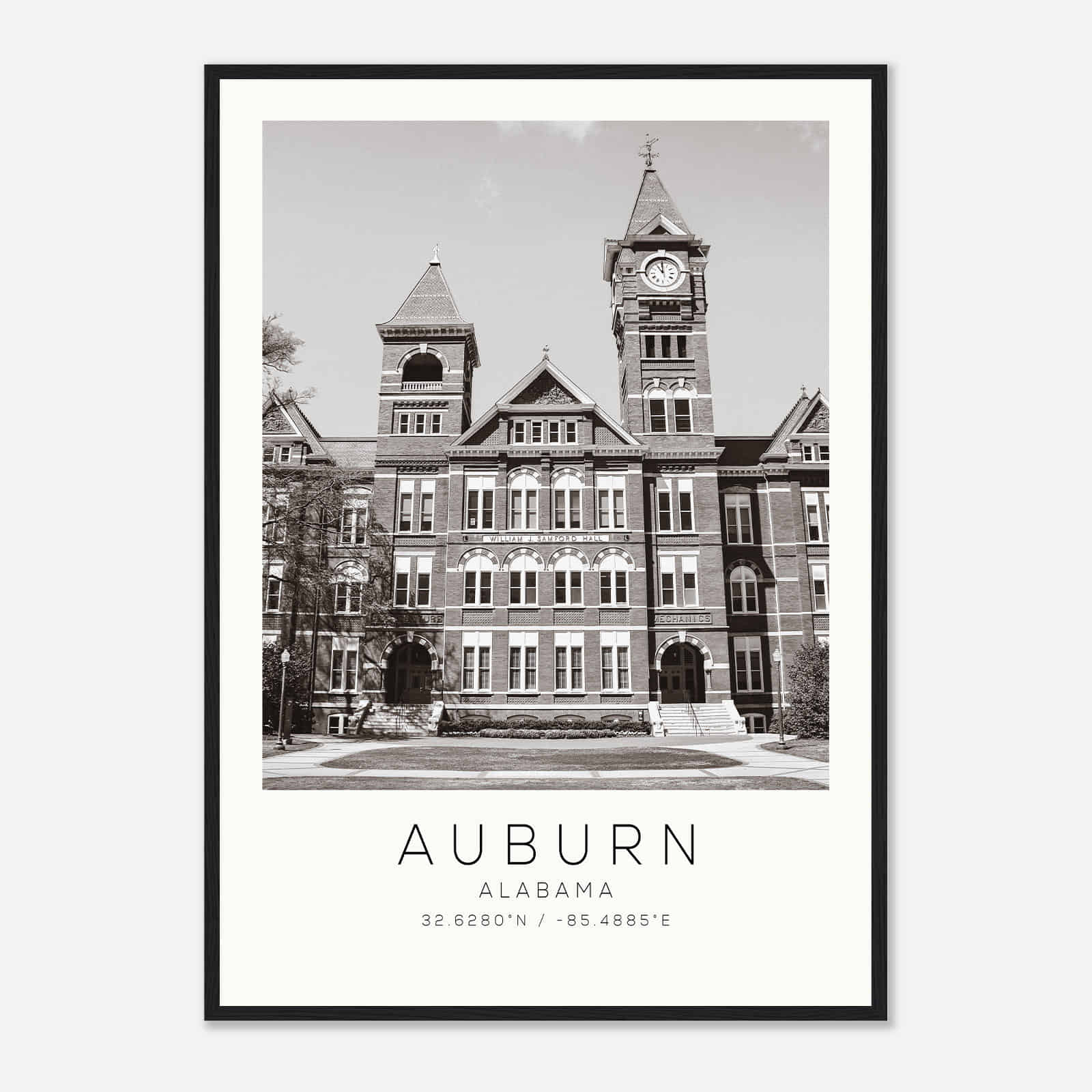 Auburn Alabama Photo Travel Poster BW, Auburn Travel Print, Minimalist Travel Print