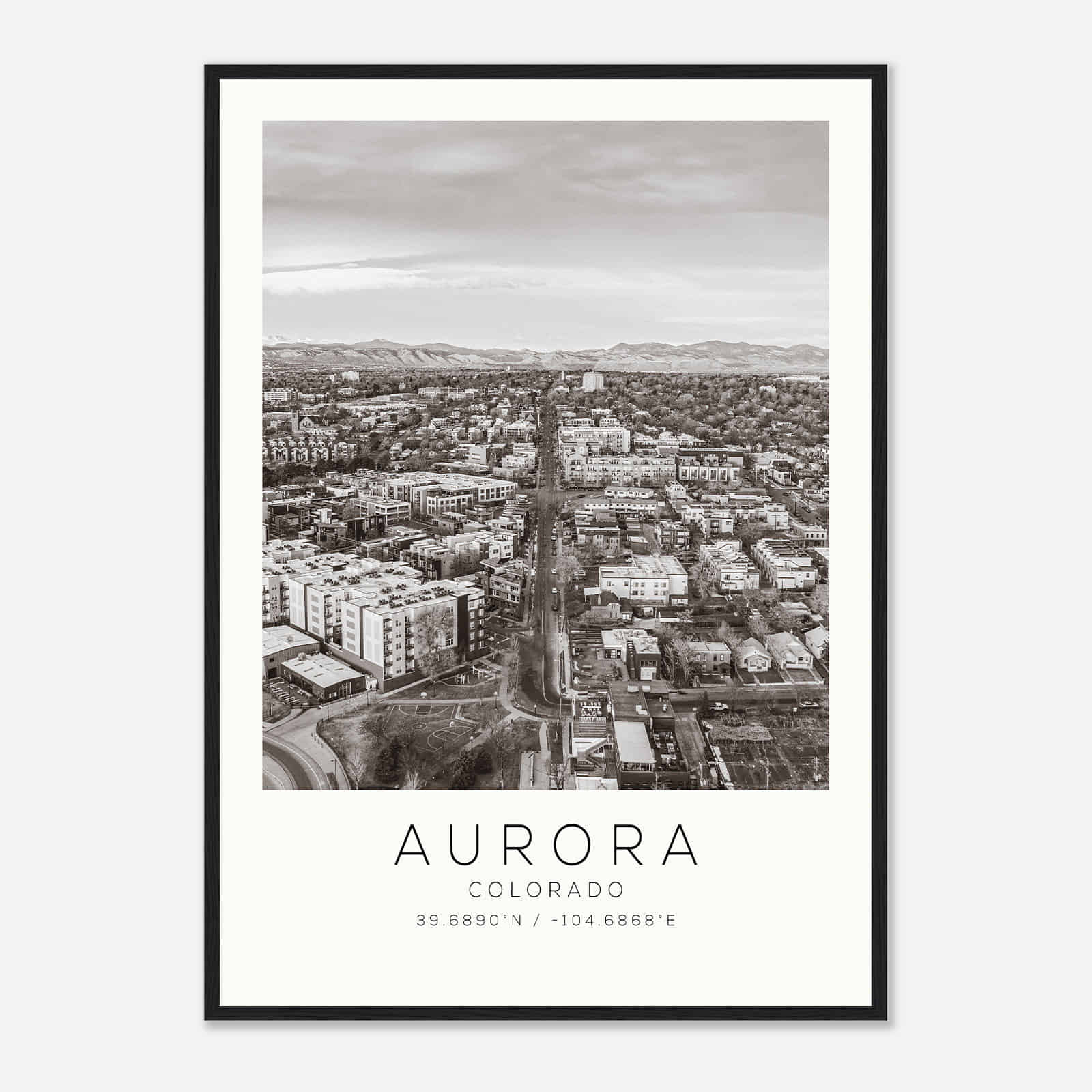 Aurora Colorado Photo Travel Poster BW, Aurora Travel Print, Minimalist Travel Print DS1