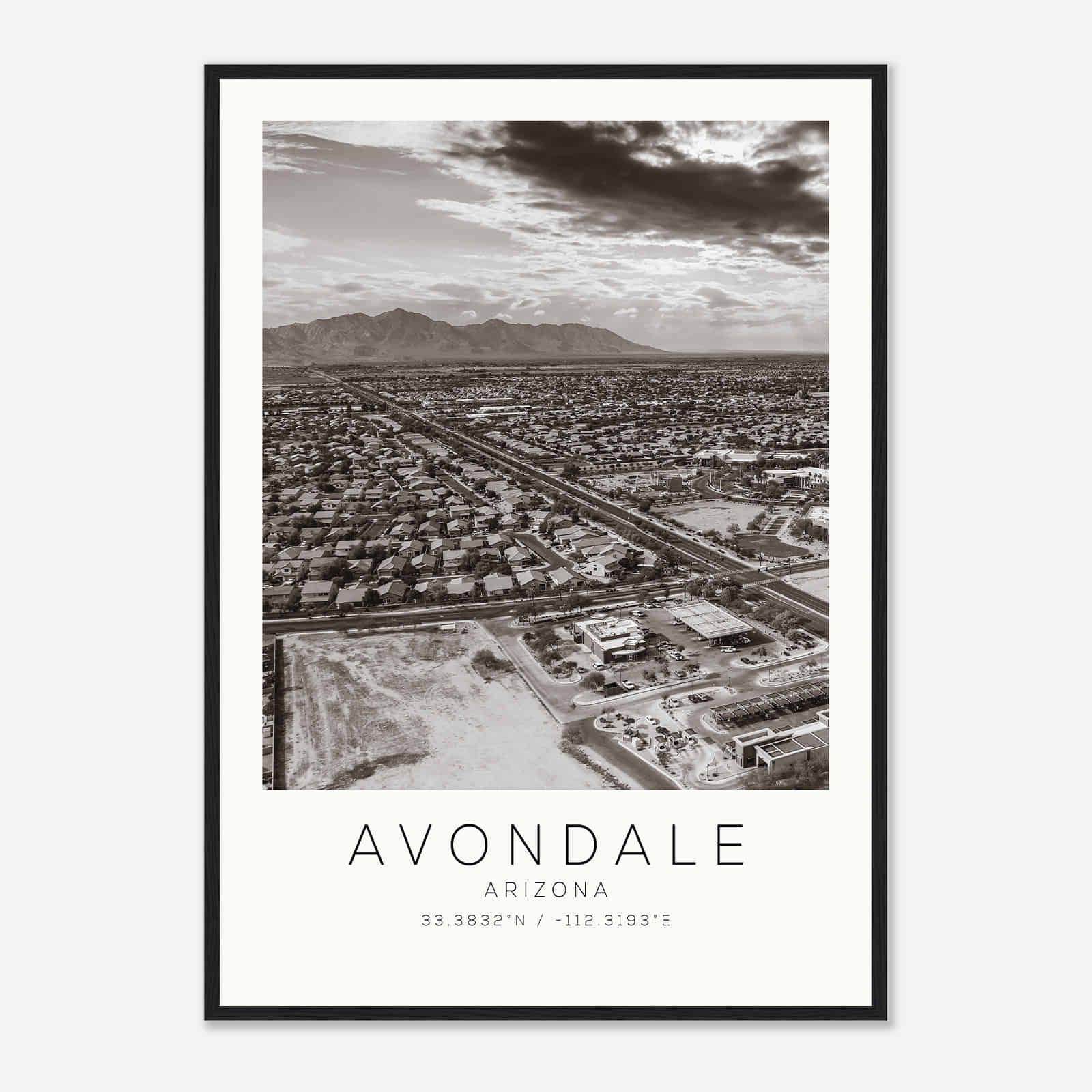 Avondale Arizona Photo Travel Poster BW, Avondale Travel Print, Minimalist Travel Print