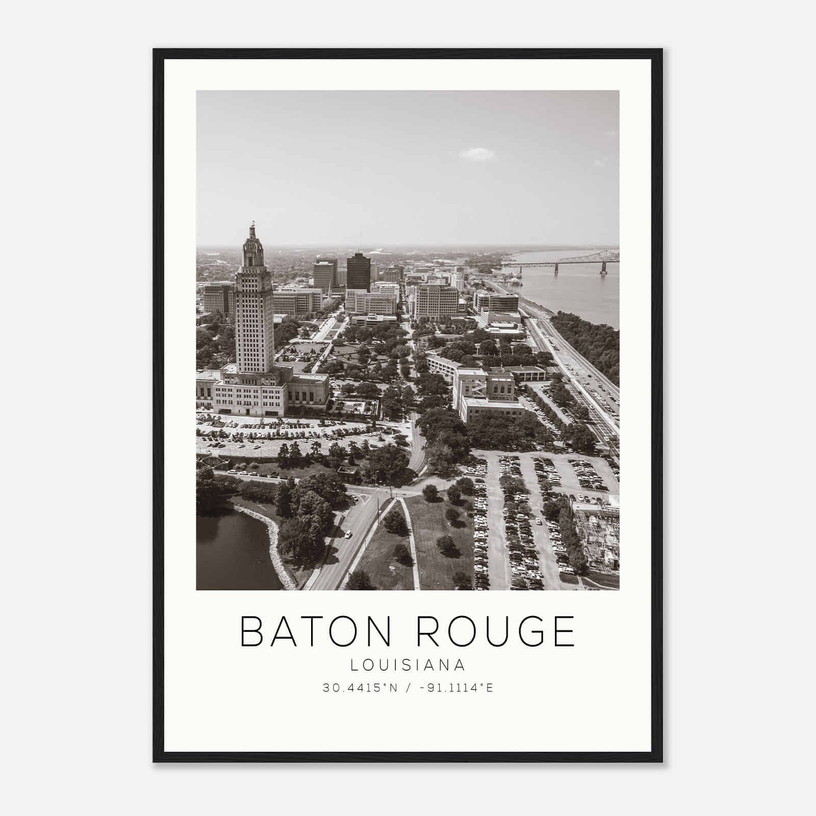 Baton Rouge Louisiana Photo Travel Poster BW, Baton Rouge Travel Print, Minimalist Travel Print