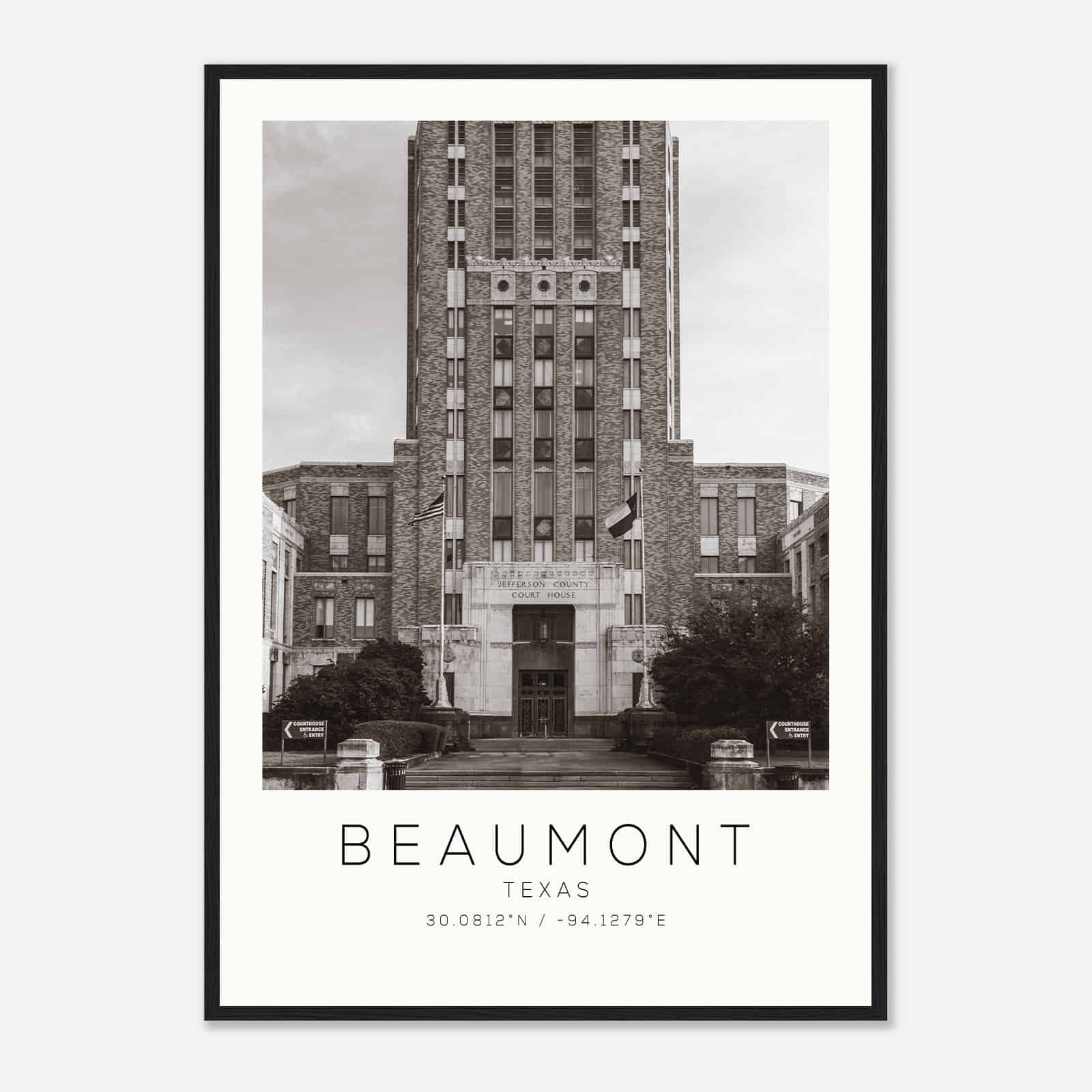 Beaumont Texas Photo Travel Poster BW, Beaumont Travel Print, Minimalist Travel Print