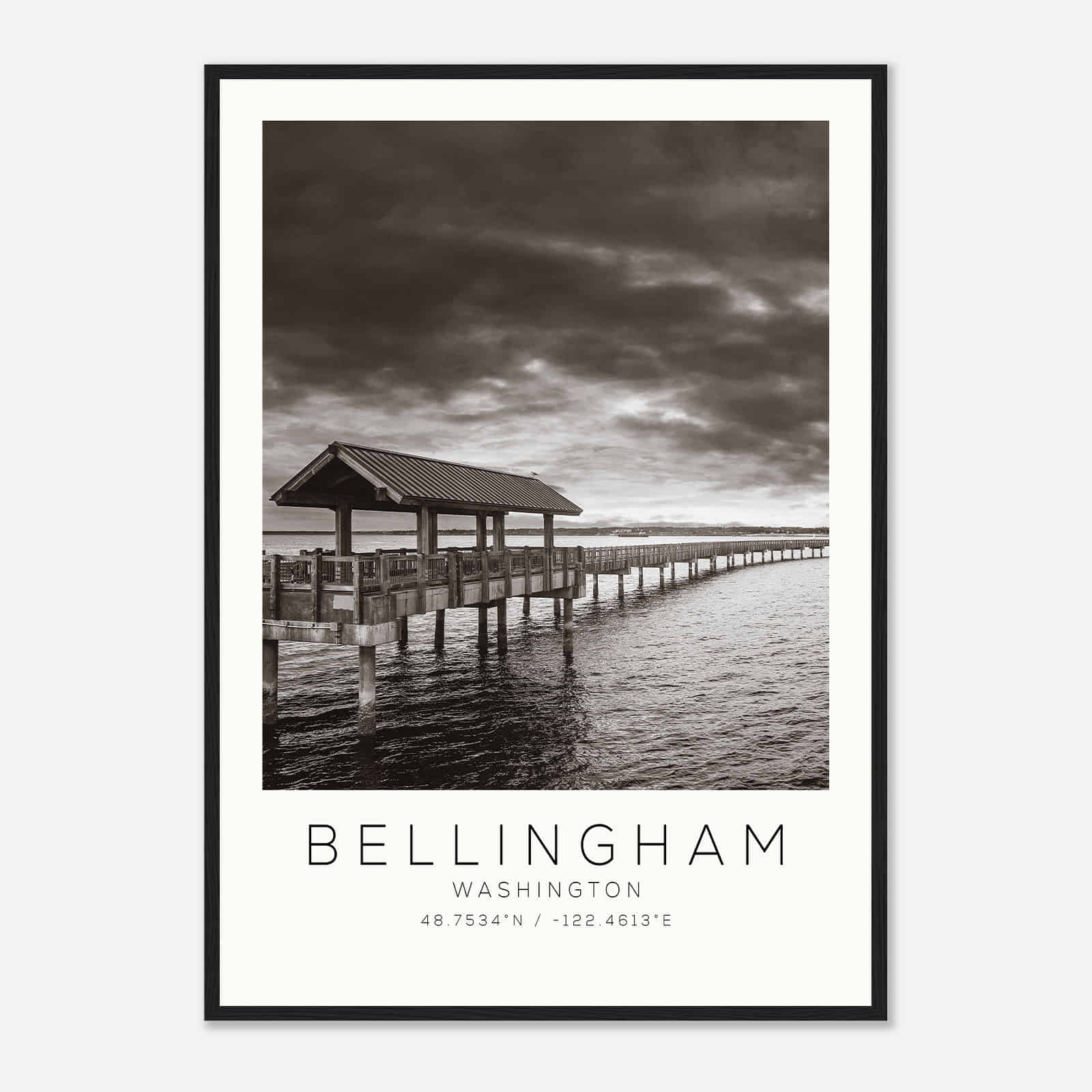 Bellingham Washington Photo Travel Poster BW, Bellingham Travel Print, Minimalist Travel Print