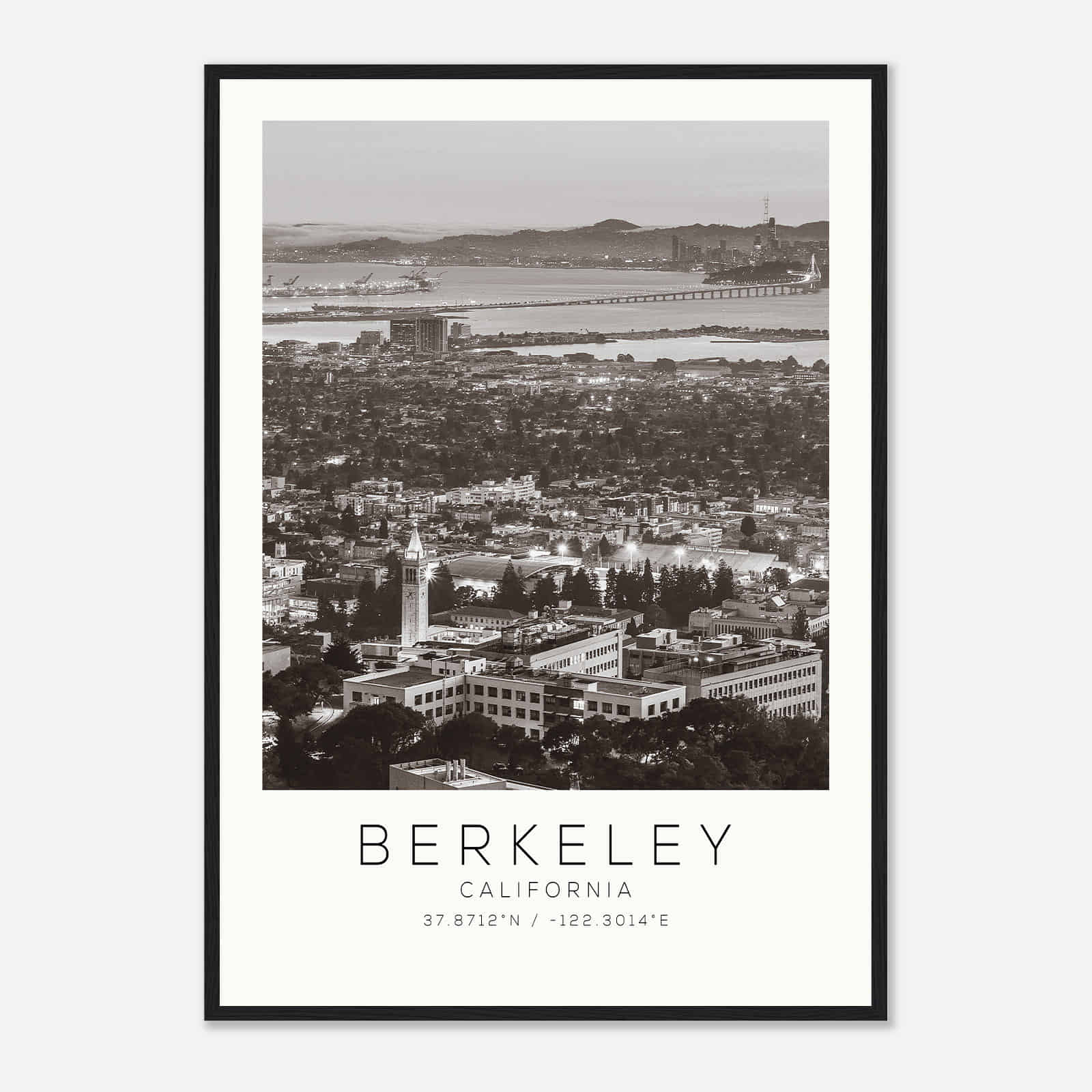 Berkeley California Photo Travel Poster BW, Berkeley Travel Print, Minimalist Travel Print