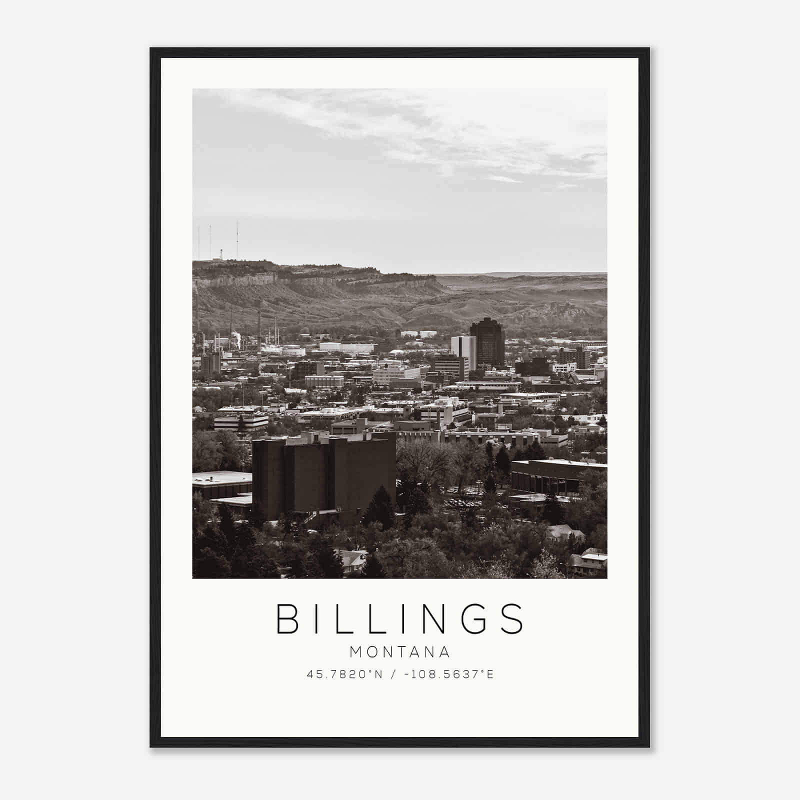 Billings Montana Photo Travel Poster BW, Billings Travel Print, Minimalist Travel Print