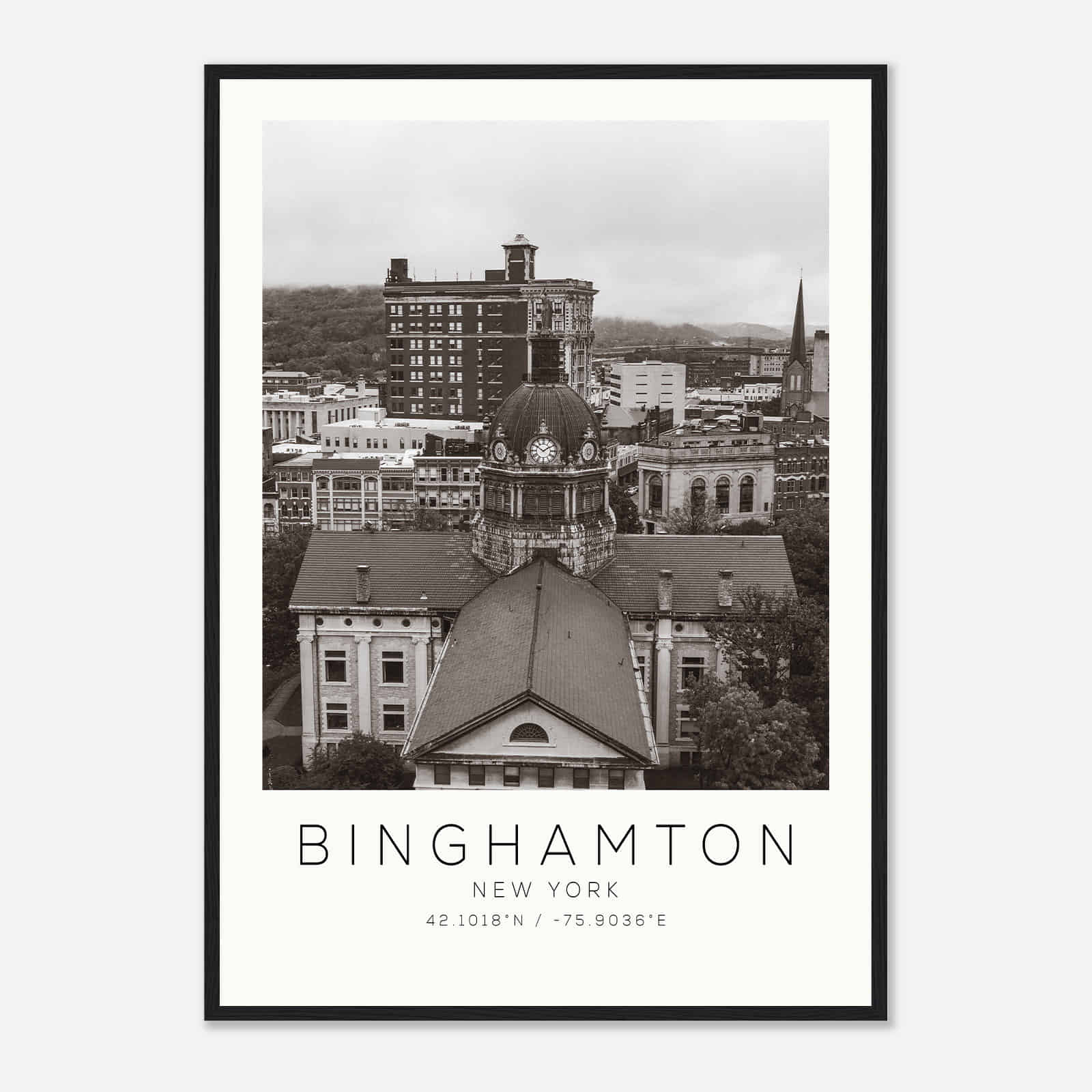 Binghamton New York Photo Travel Poster BW, Binghamton Travel Print, Minimalist Travel Print