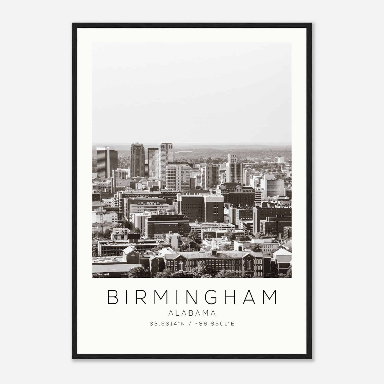 Birmingham Alabama Photo Travel Poster BW, Birmingham Alabama Travel Print, Minimalist Travel Print