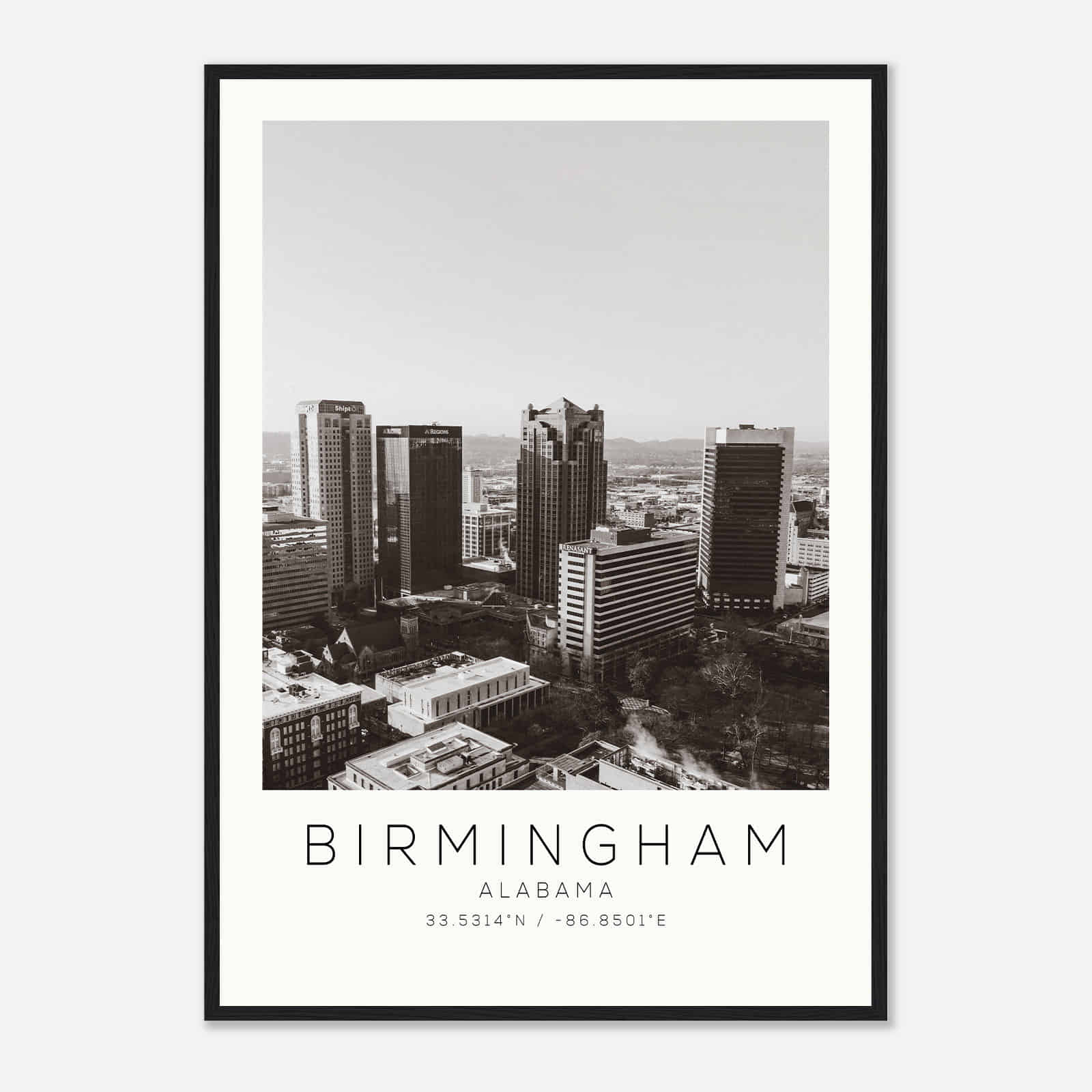 Birmingham Alabama Photo Travel Poster BW, Birmingham Travel Print, Minimalist Travel Print DS1