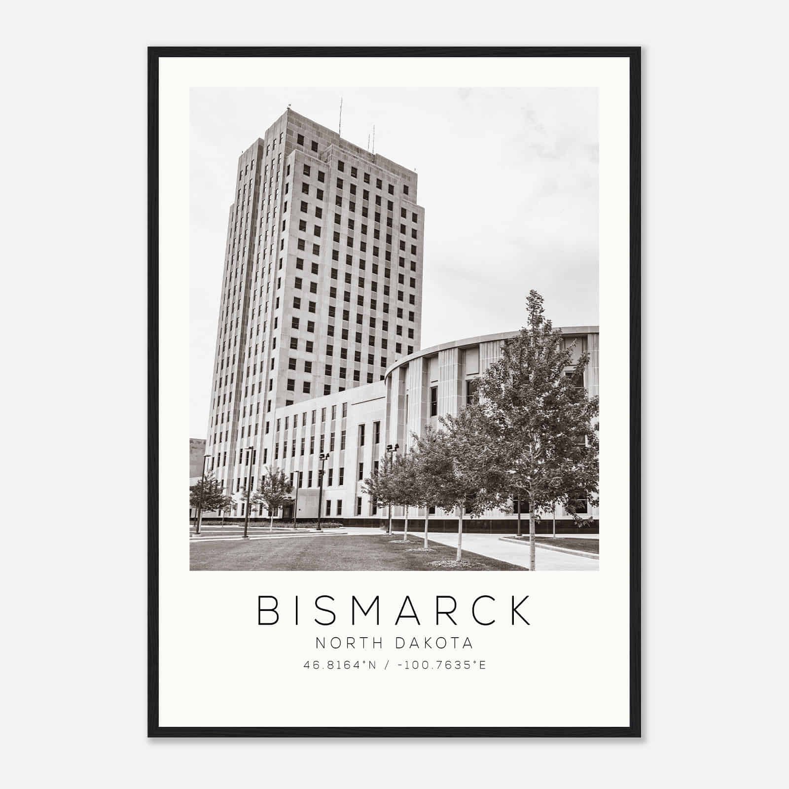 Bismarck North Dakota Photo Travel Poster BW, Bismarck Travel Print, Minimalist Travel Print