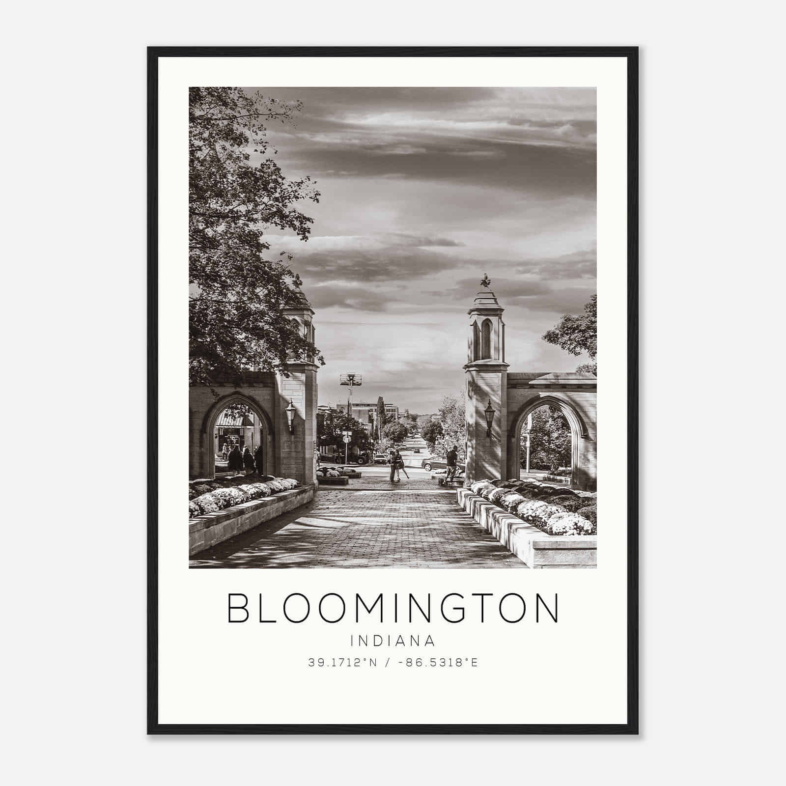 Bloomington Indiana Photo Travel Poster BW, Bloomington Travel Print, Minimalist Travel Print