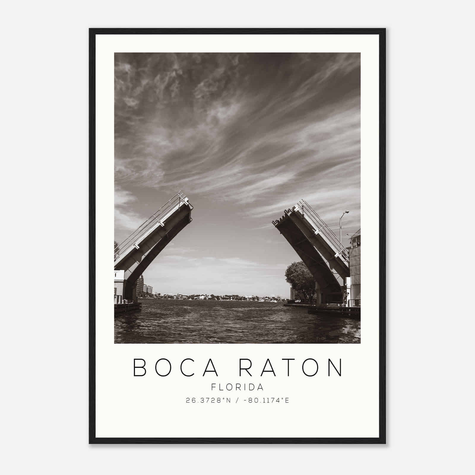Boca Raton Florida Photo Travel Poster BW, Boca Raton Travel Print, Minimalist Travel Print DS2