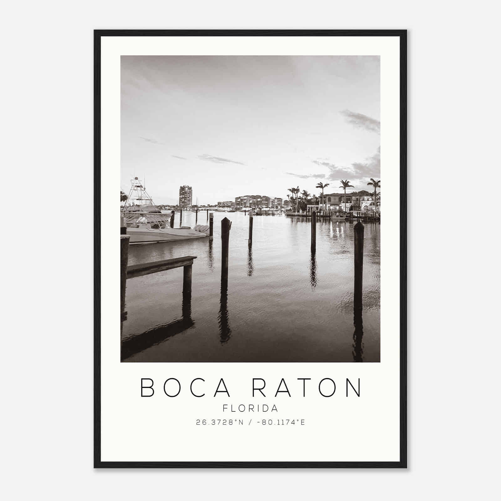 Boca Raton Florida Photo Travel Poster BW, Boca Raton Travel Print, Minimalist Travel Print