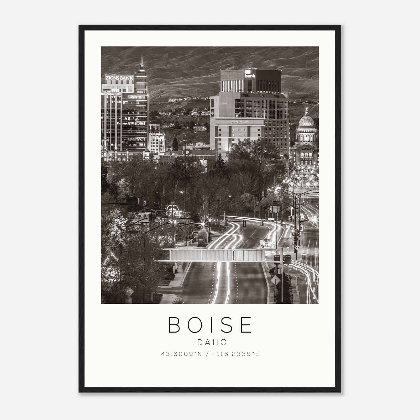 Boise Idaho Photo Travel Poster BW, Boise Travel Print, Minimalist Travel Print DS2