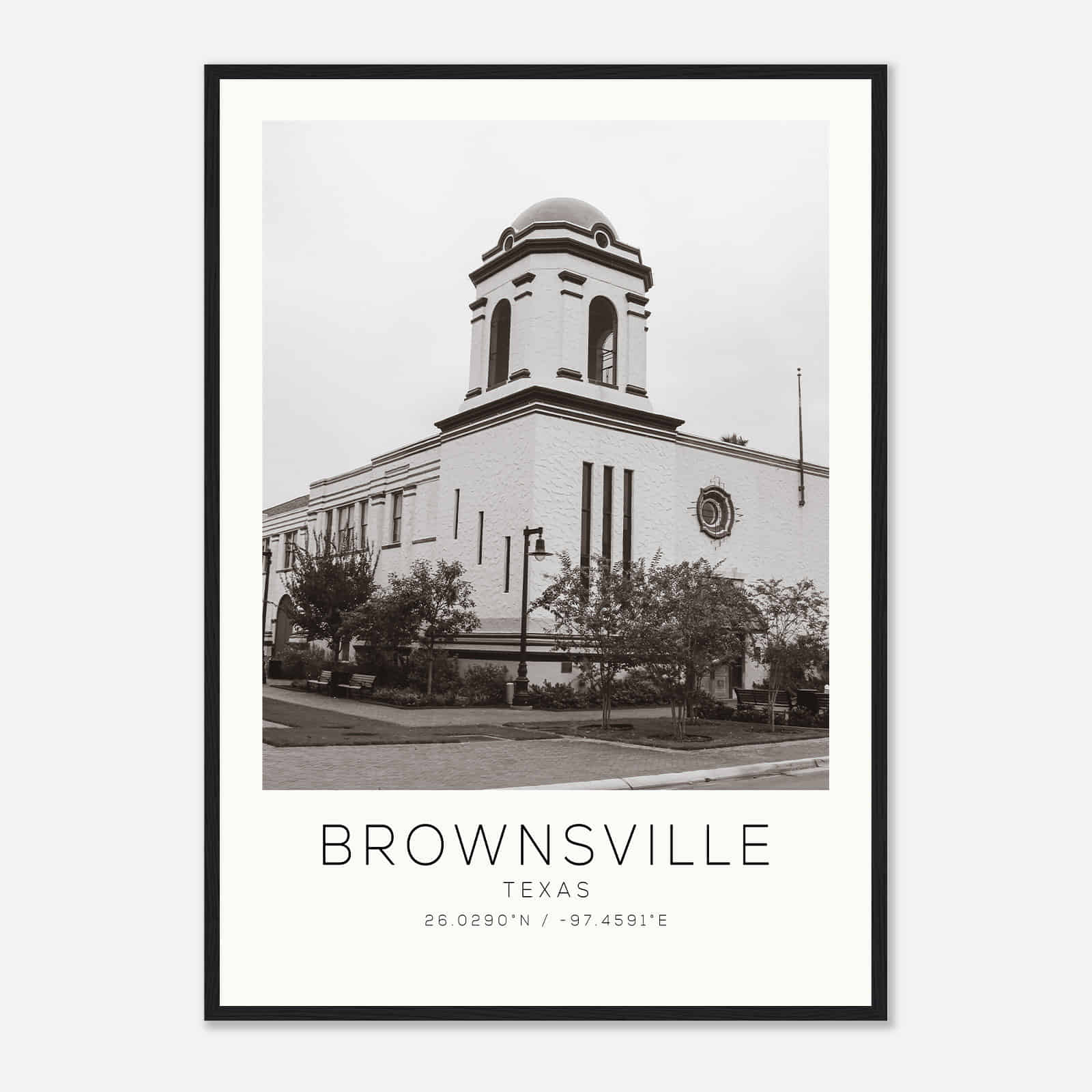 Brownsville Texas Photo Travel Poster BW, Brownsville Travel Print, Minimalist Travel Print
