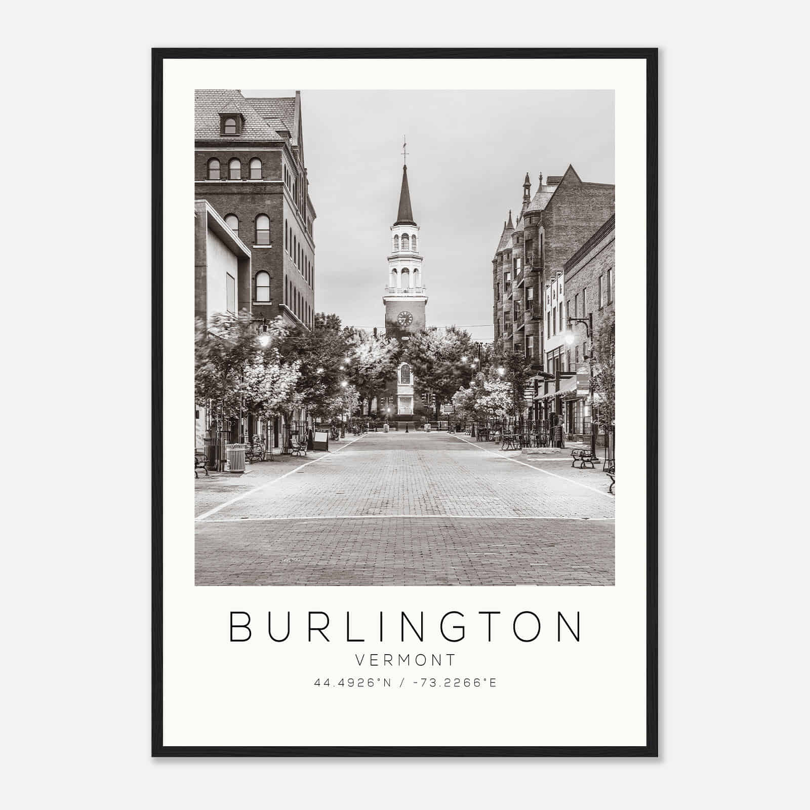 Burlington Vermont Photo Travel Poster BW, Burlington Travel Print, Minimalist Travel Print