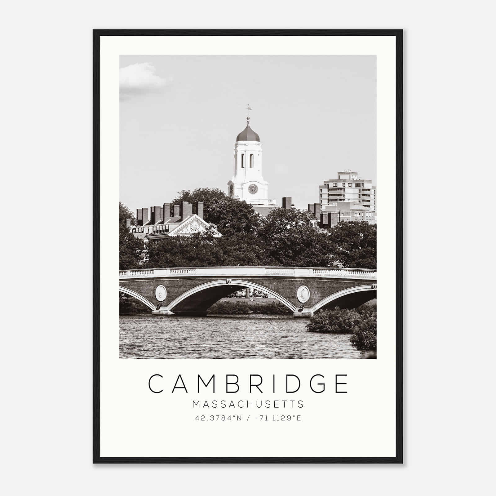 Cambridge Massachusetts Photo Travel Poster BW, Cambridge Travel Print, Minimalist Travel Print DS2