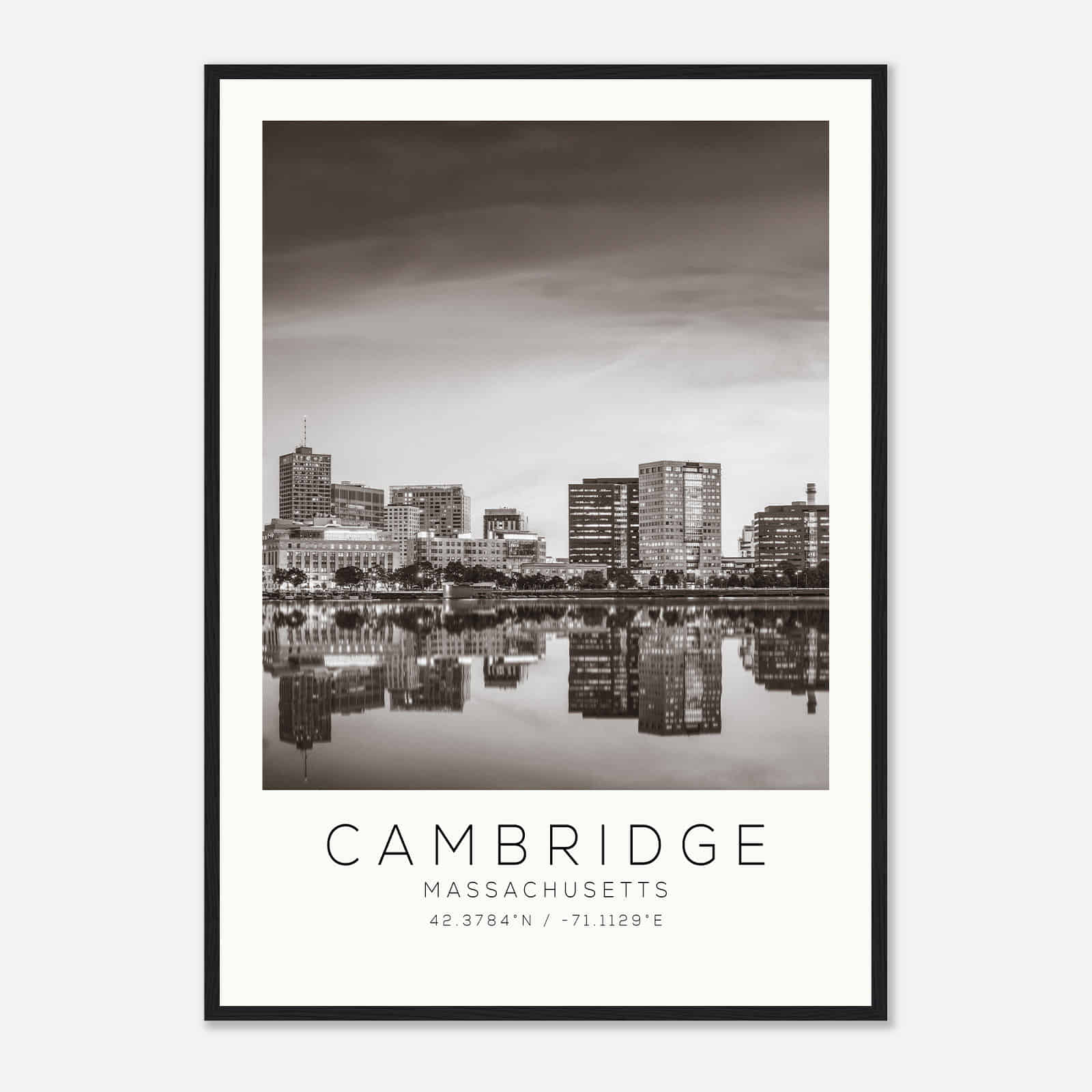 Cambridge Massachusetts Photo Travel Poster BW, Cambridge Travel Print, Minimalist Travel Print