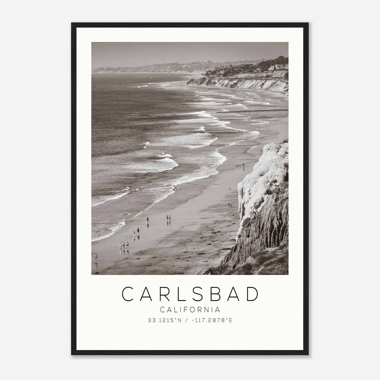 Carlsbad California Photo Travel Poster BW, Carlsbad Travel Print, Minimalist Travel Print DS2