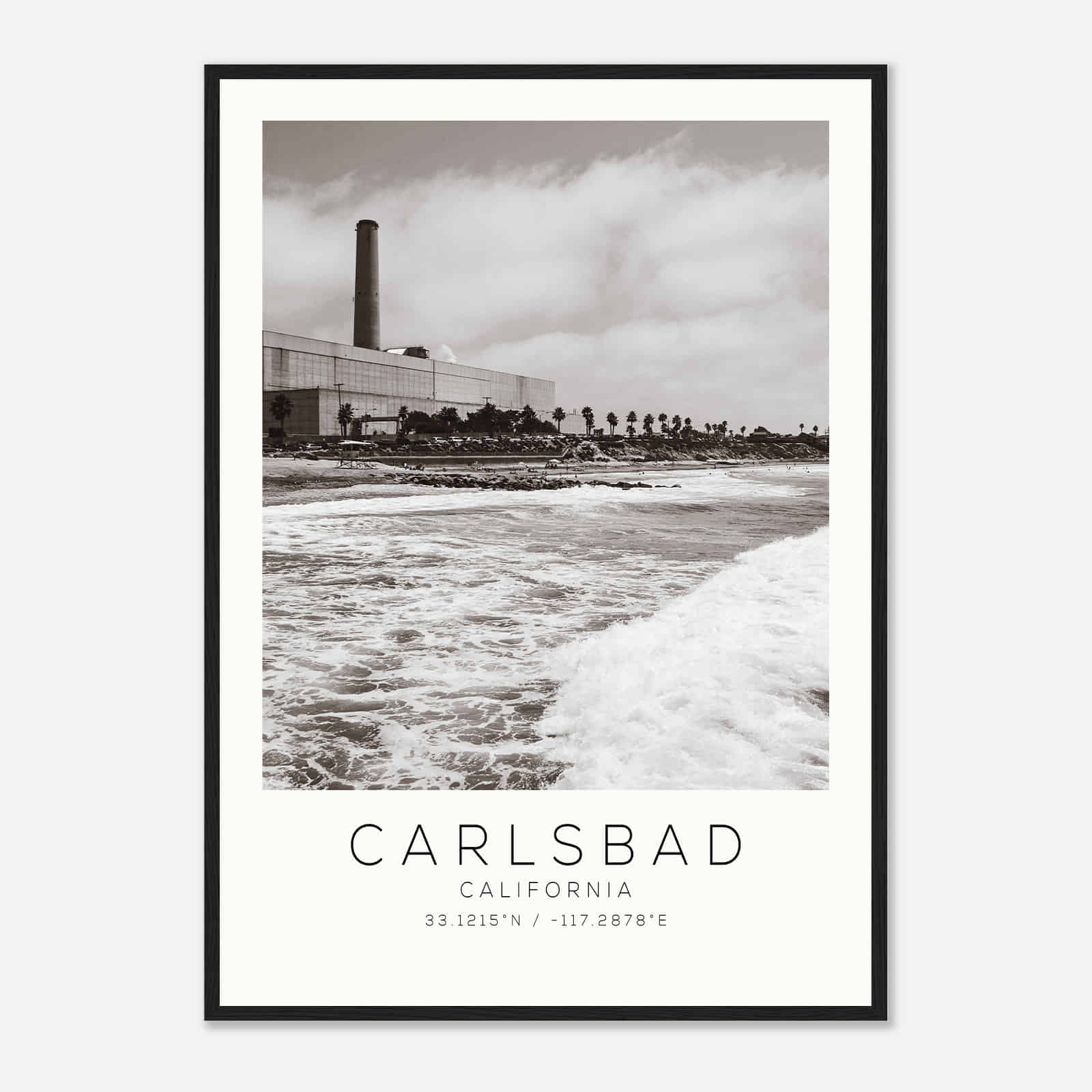 Carlsbad California Photo Travel Poster BW, Carlsbad Travel Print, Minimalist Travel Print DS3