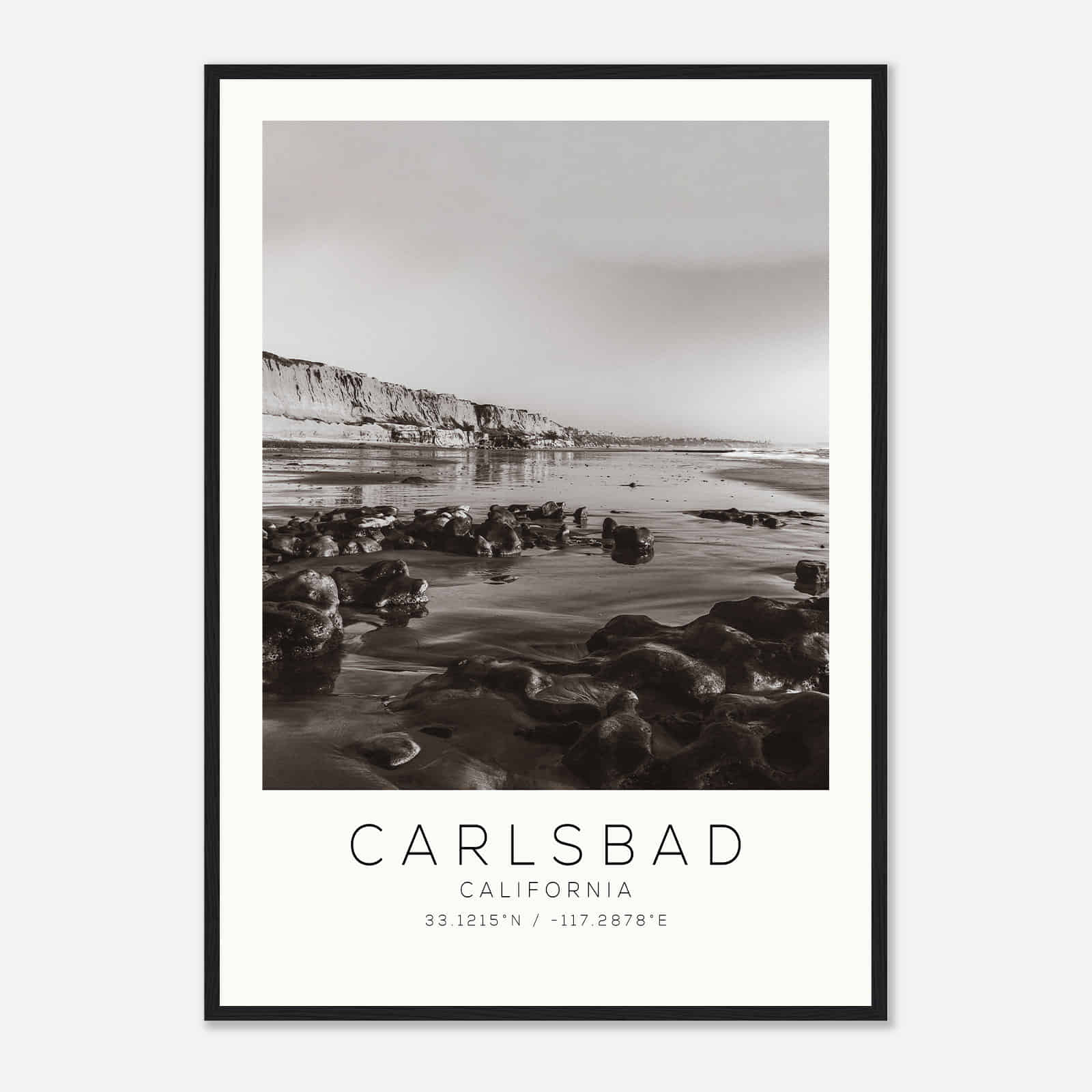 Carlsbad California Photo Travel Poster BW, Carlsbad Travel Print, Minimalist Travel Print